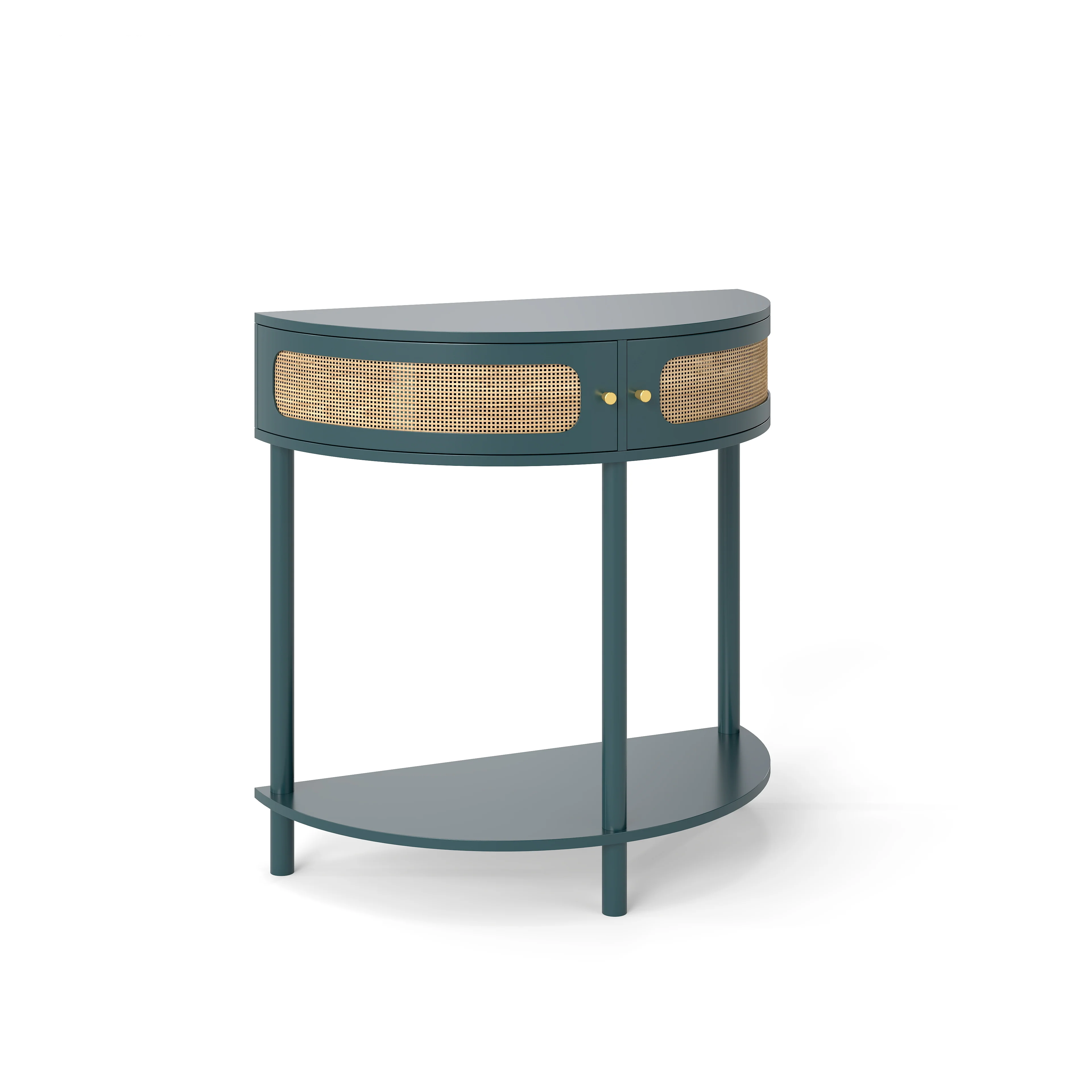 Boho Rattan Semi Circle End Table with Sliding Door - Image 33