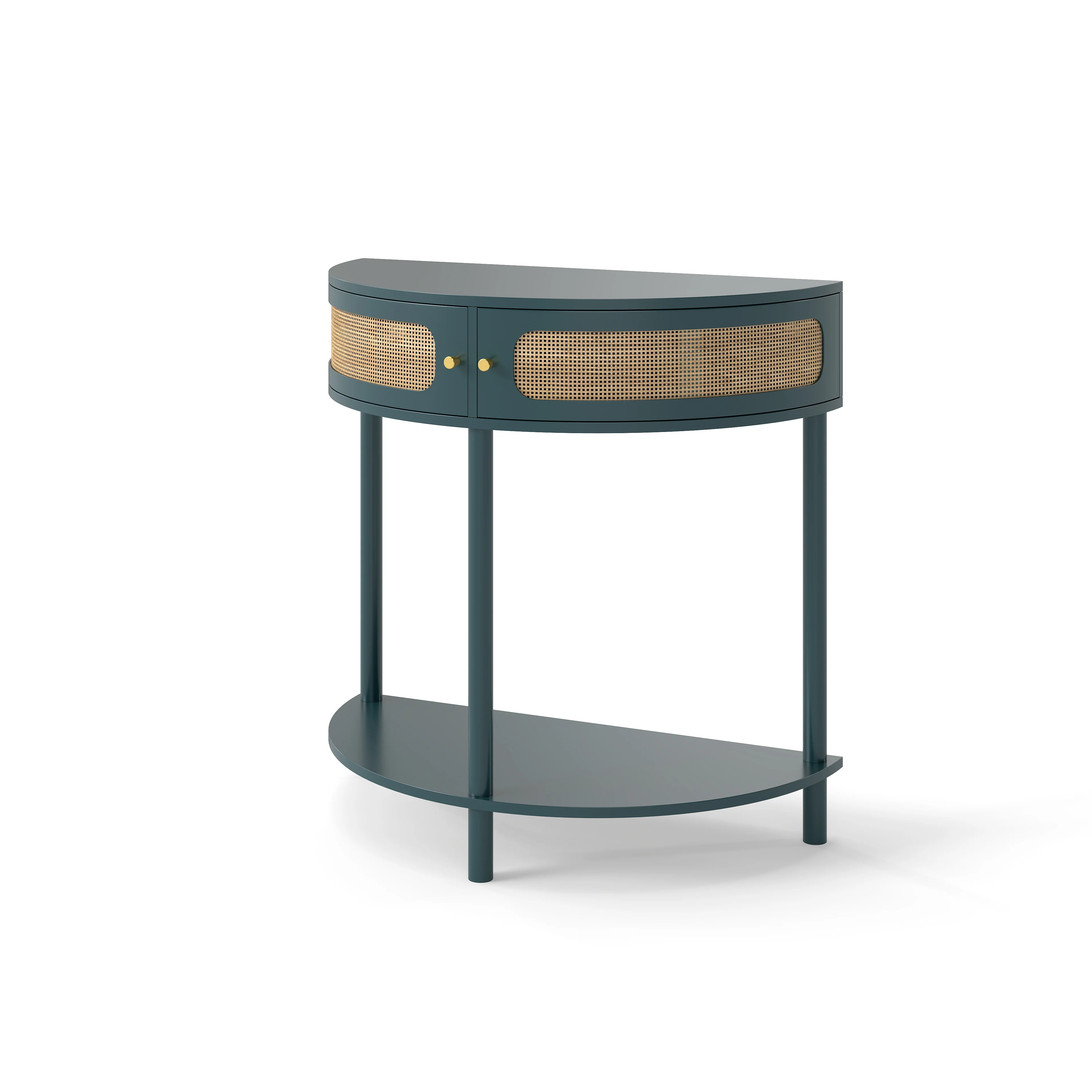 Boho Rattan Semi Circle End Table with Sliding Door - Image 34