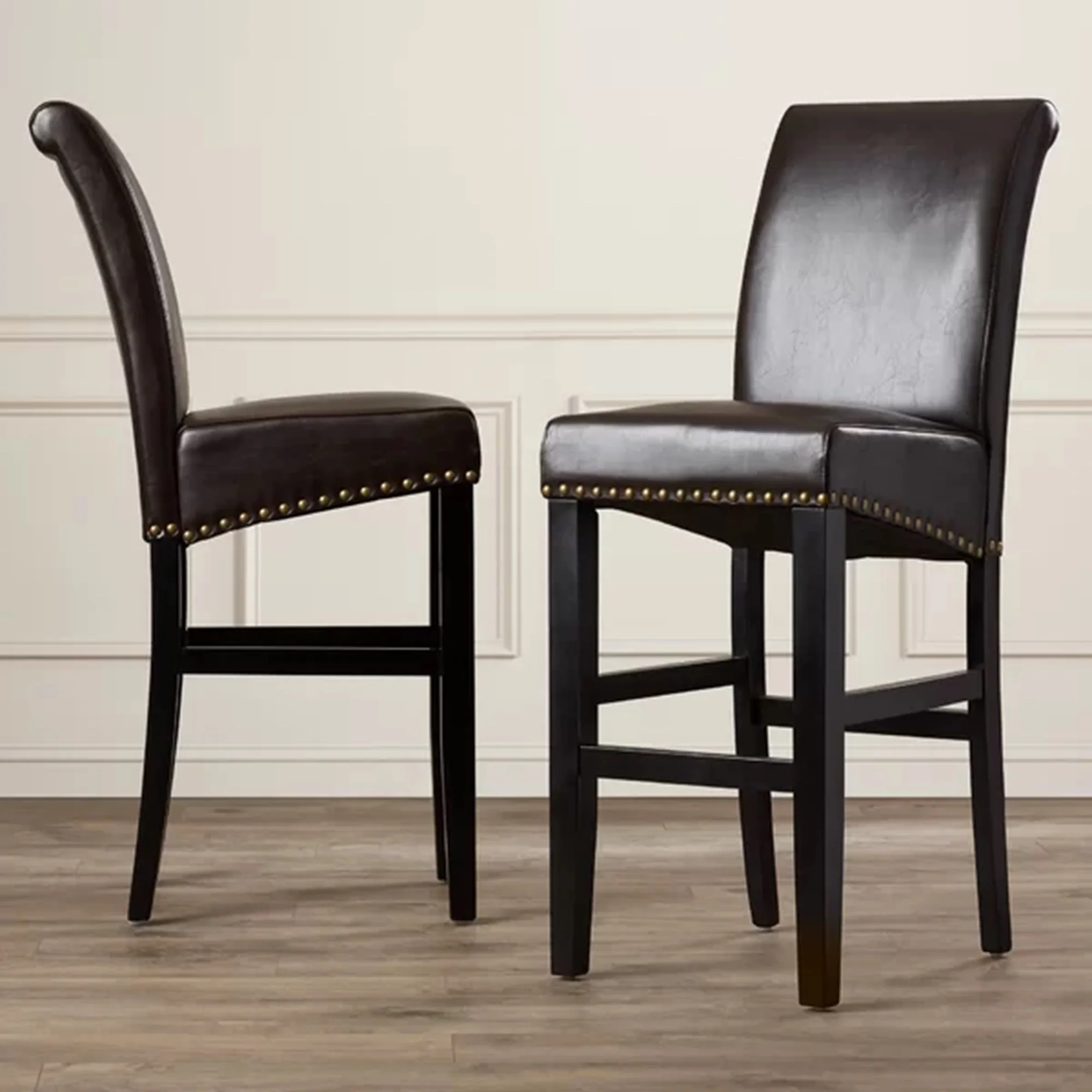 Bonded Leather Counter Stool with Solid Wood Frame, Set of 2 - Image 2