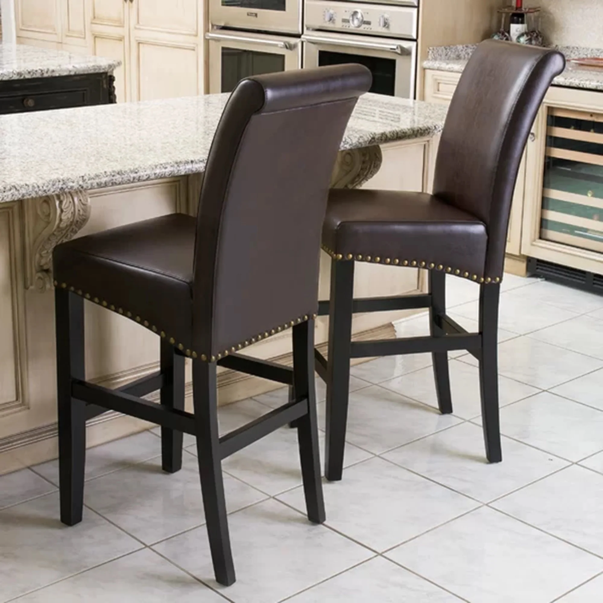 Bonded Leather Counter Stool with Solid Wood Frame, Set of 2 - Image 3