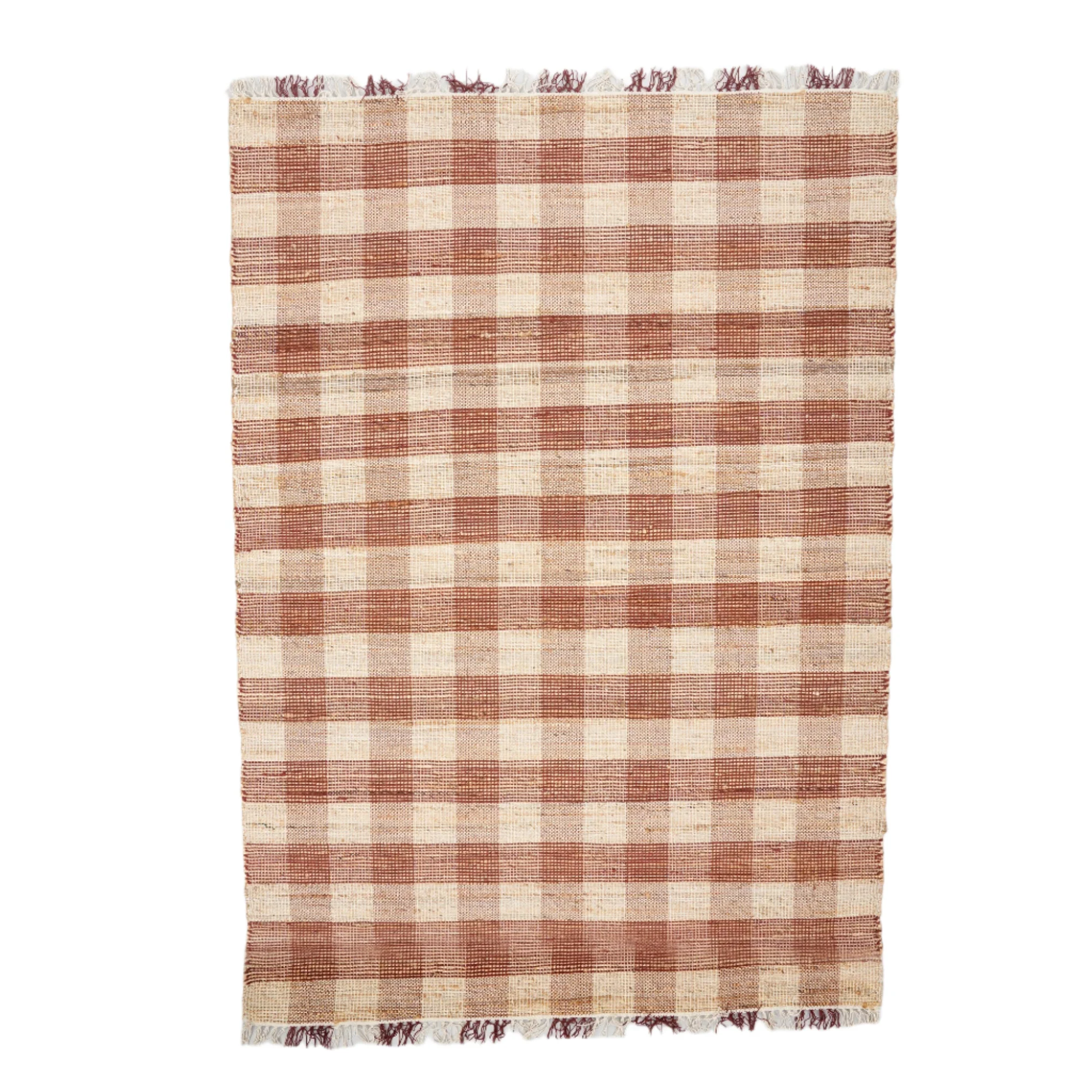 Brown Artisan Hand Woven Jute & Cotton Plaid Rug - Image 2