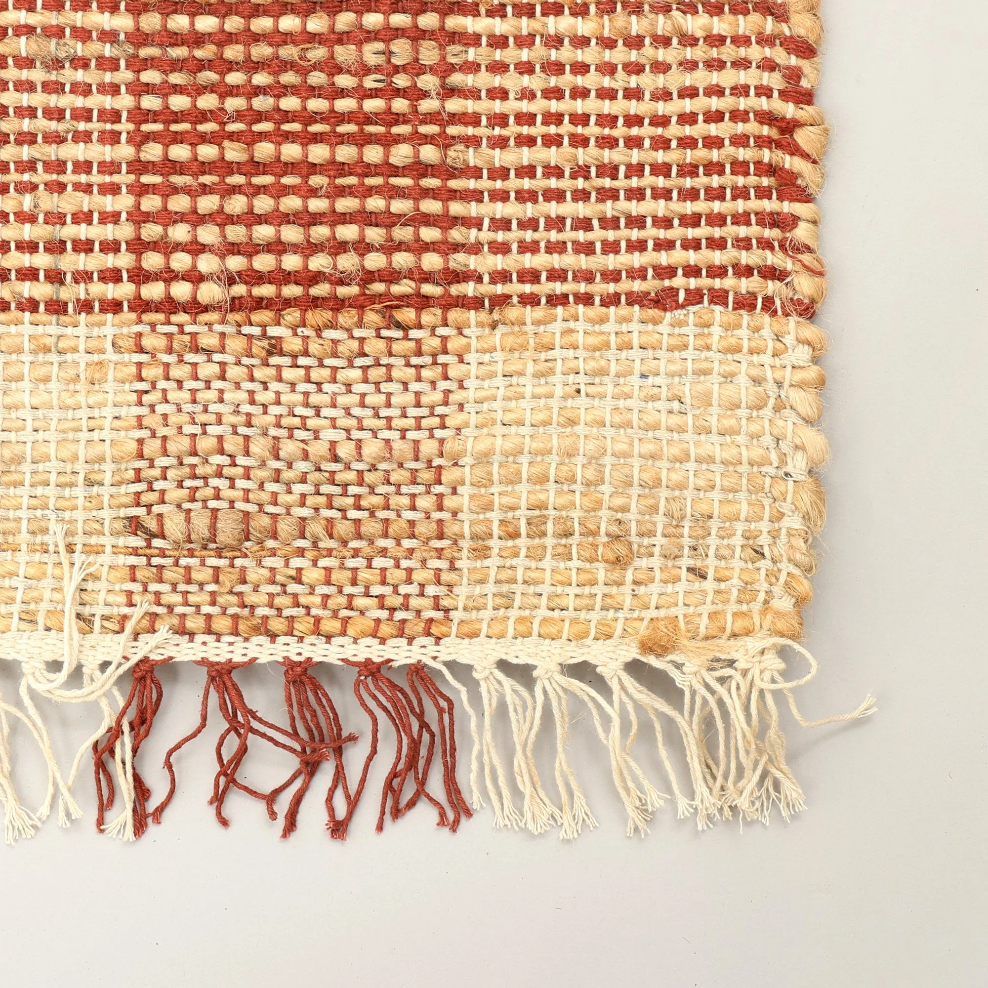 Brown Artisan Hand Woven Jute & Cotton Plaid Rug - Image 5