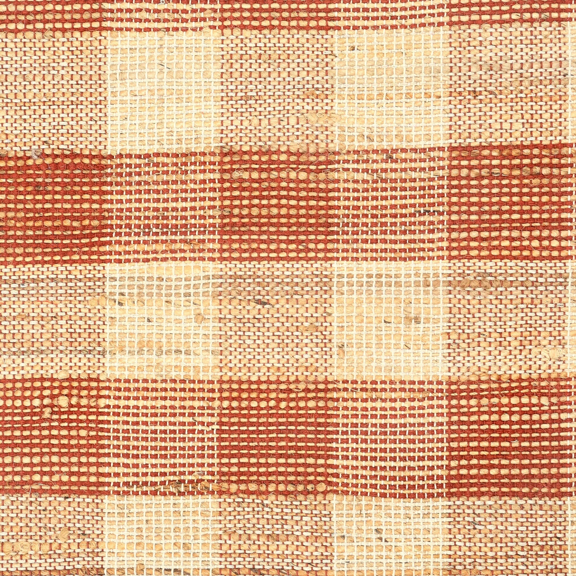 Brown Artisan Hand Woven Jute & Cotton Plaid Rug - Image 6