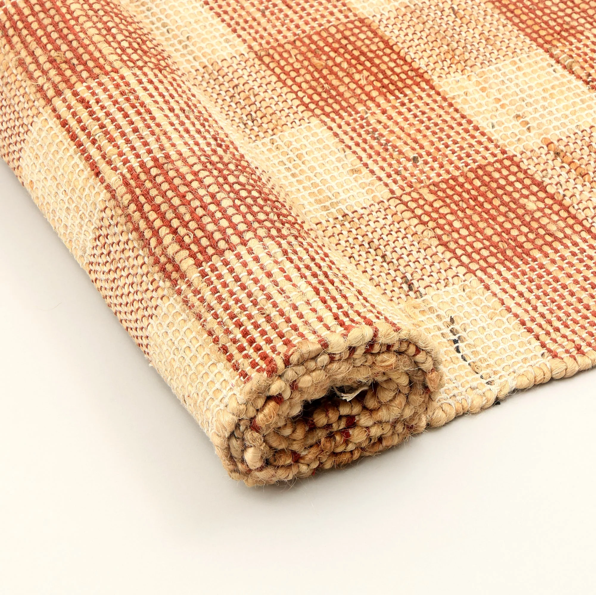 Brown Artisan Hand Woven Jute & Cotton Plaid Rug - Image 7