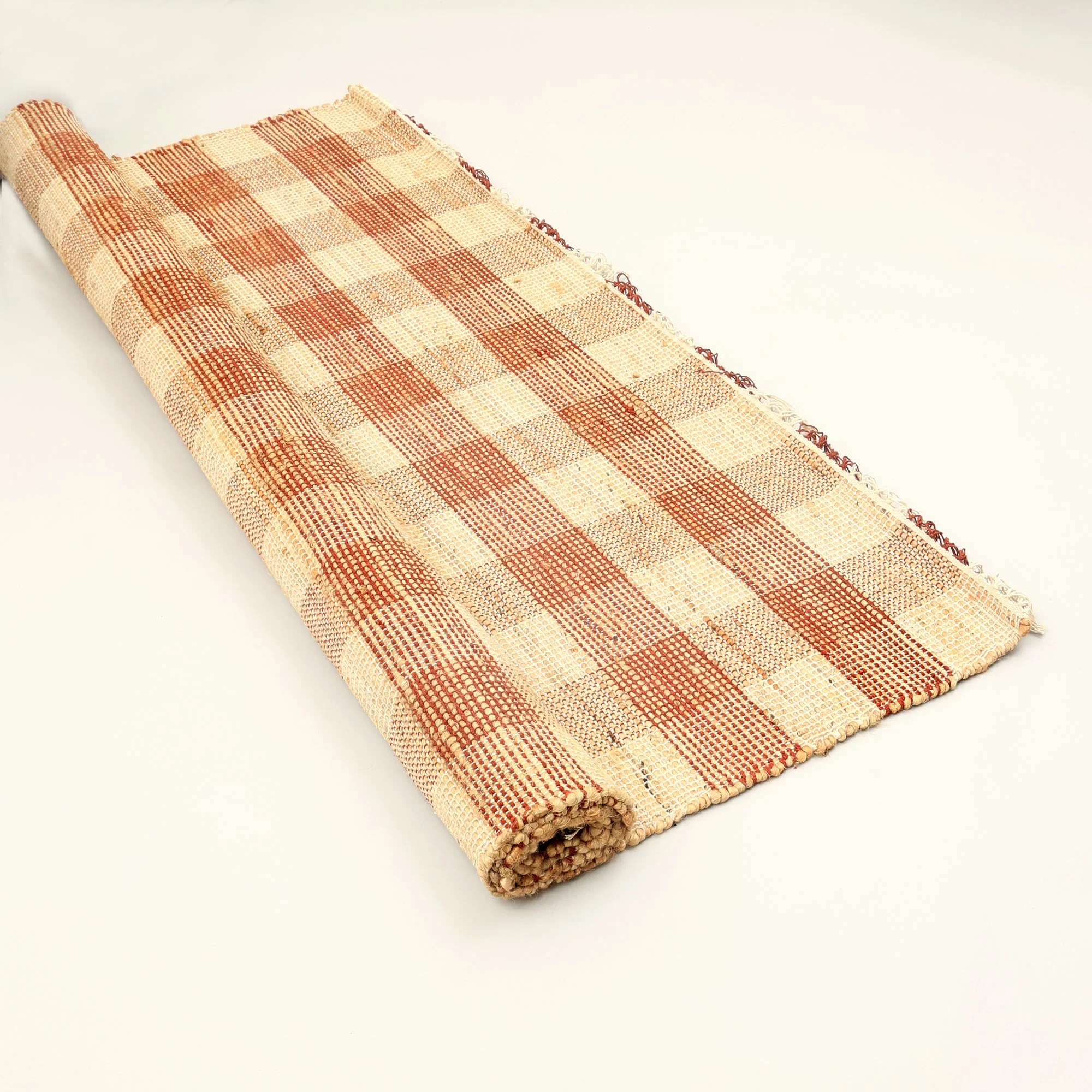 Brown Artisan Hand Woven Jute & Cotton Plaid Rug - Image 8