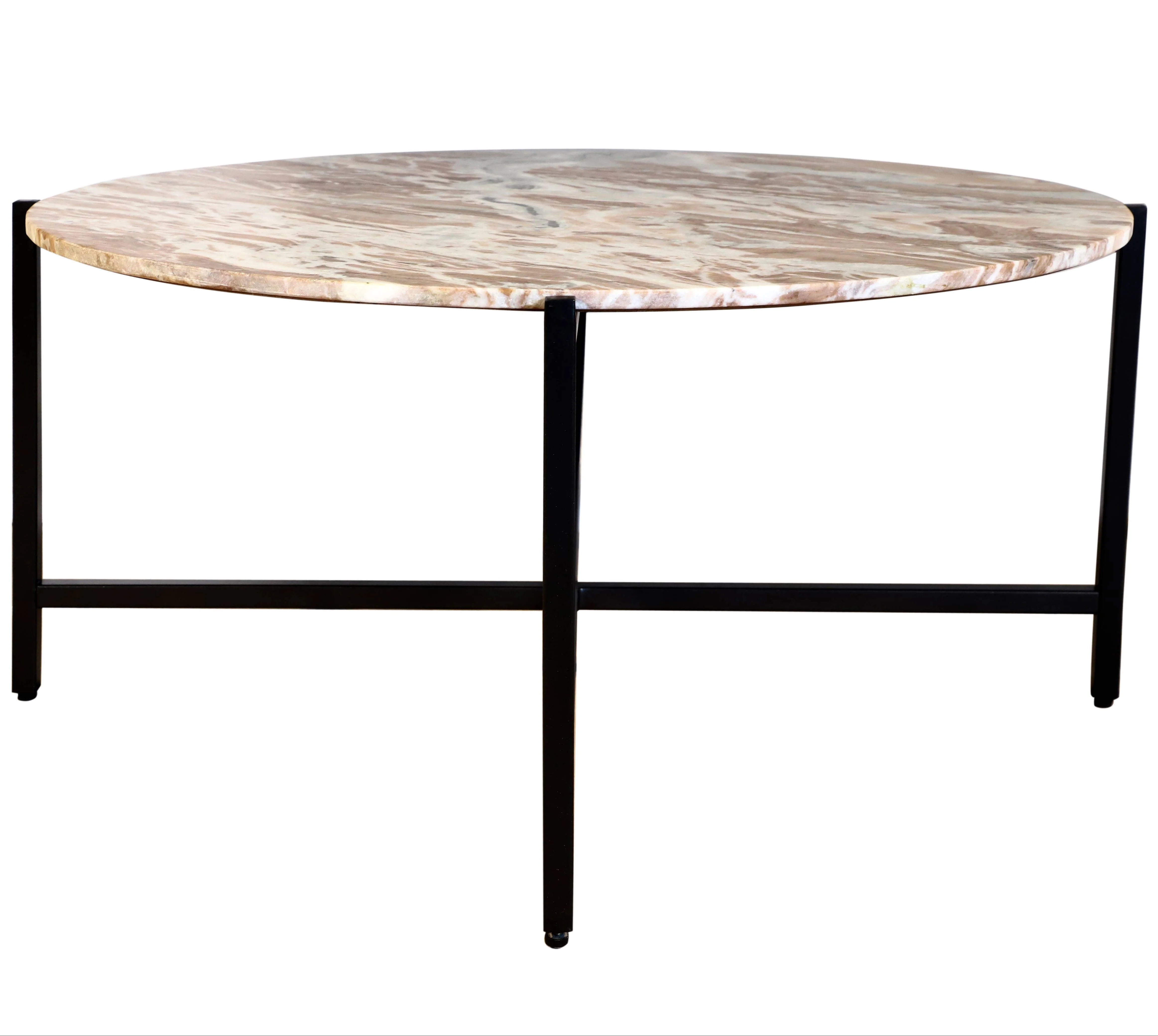 Brown Marble Coffee Table with Metallic Grey Metal Frame - Image 2