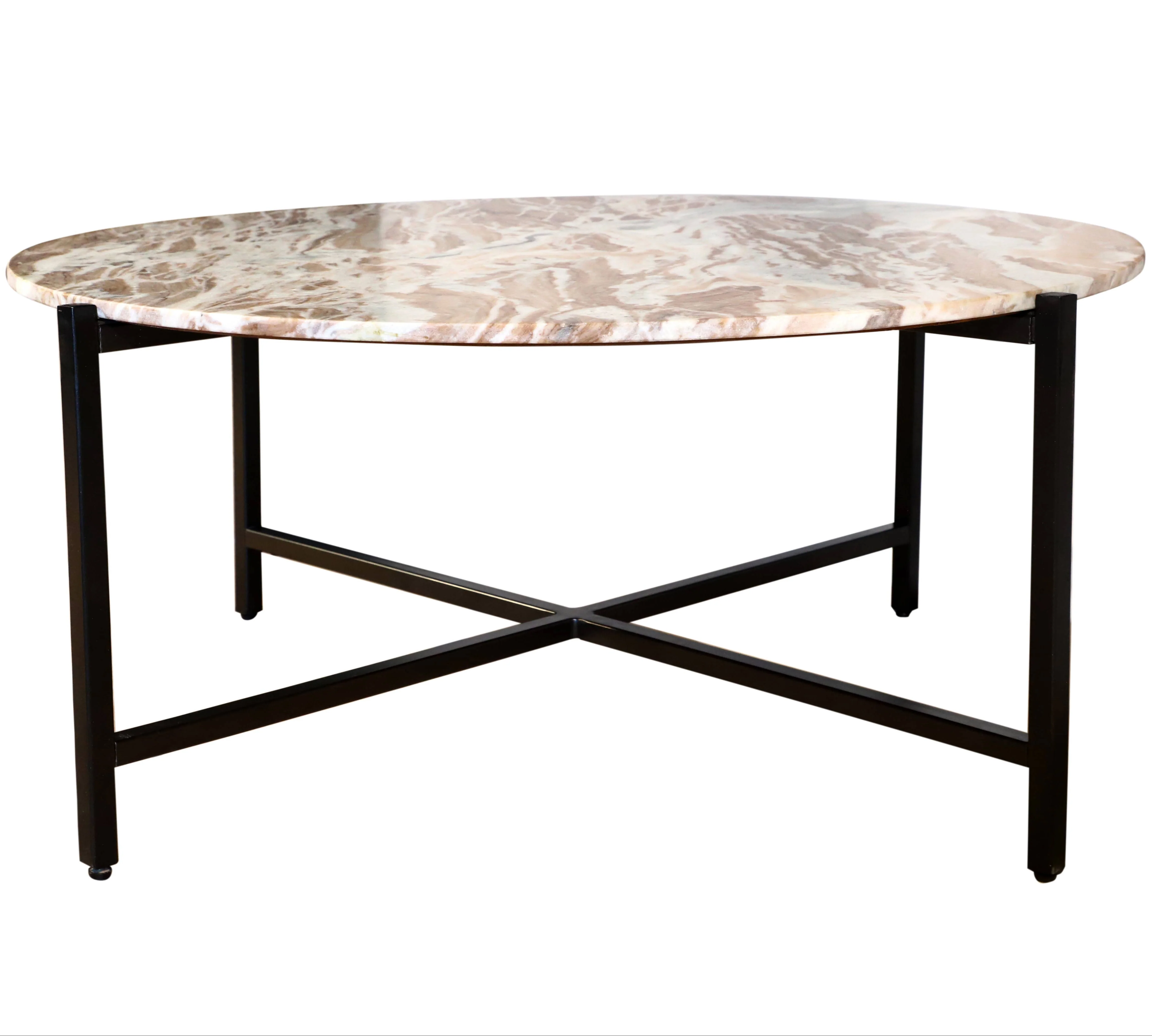 Brown Marble Coffee Table with Metallic Grey Metal Frame - Image 3