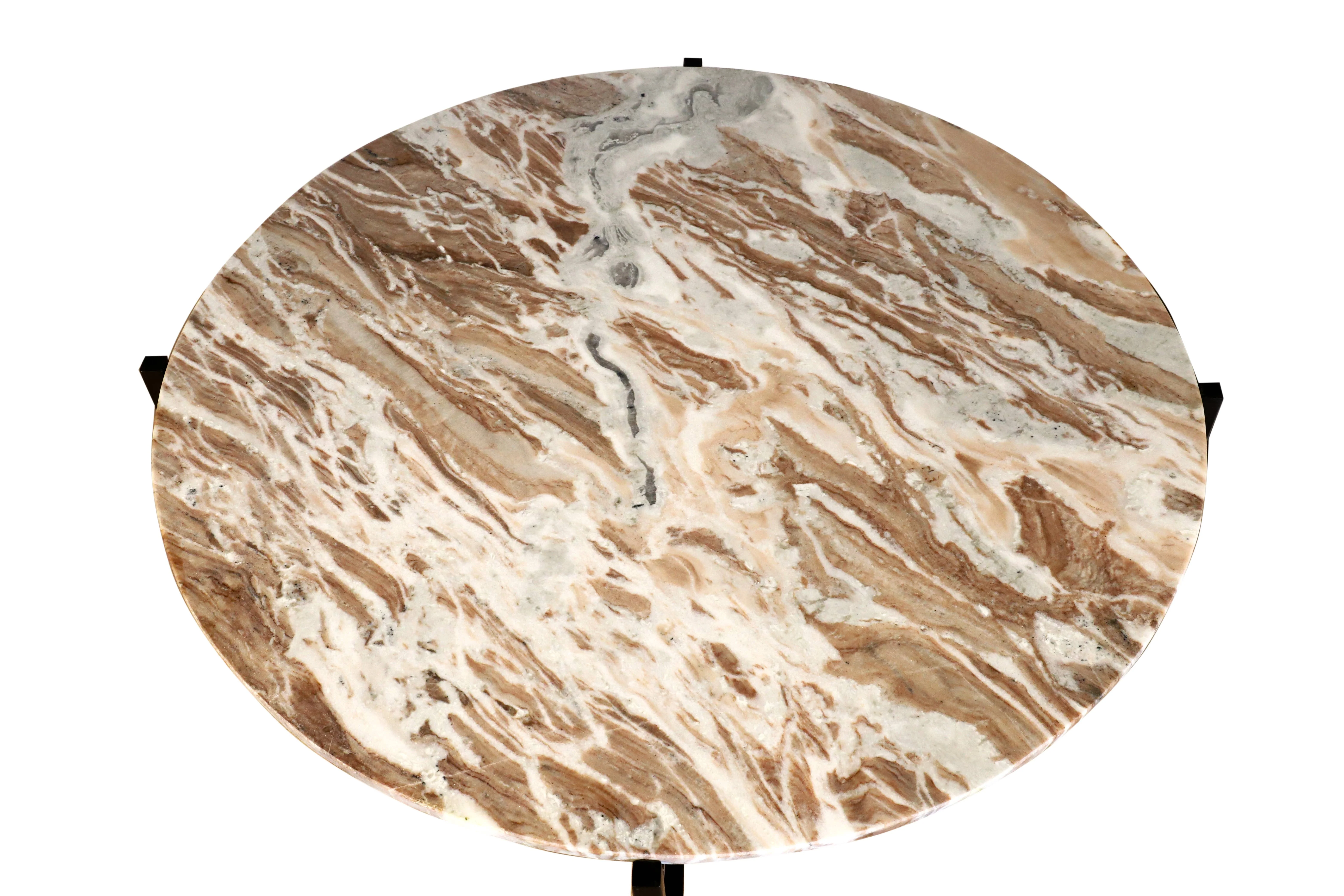 Brown Marble Coffee Table with Metallic Grey Metal Frame - Image 4