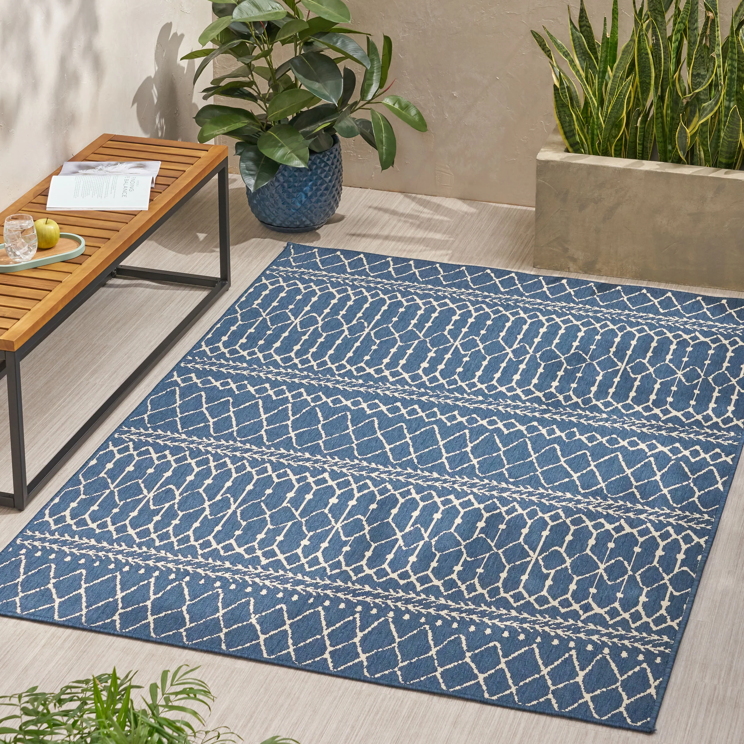 Calamity Blue Boho 63" x 84" Polypropylene Outdoor Area Rug - Image 6