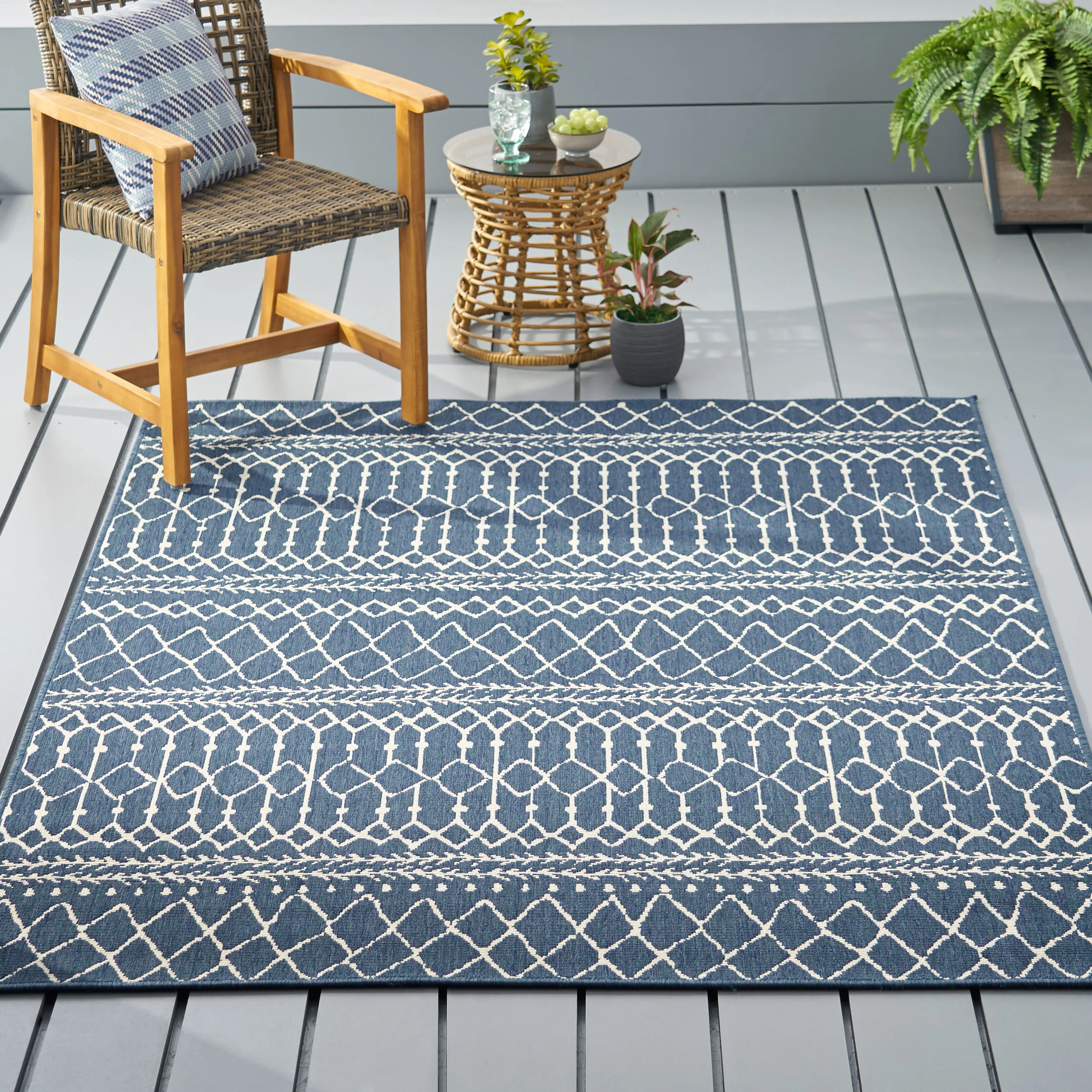 Calamity Blue Boho 63" x 84" Polypropylene Outdoor Area Rug - Image 8