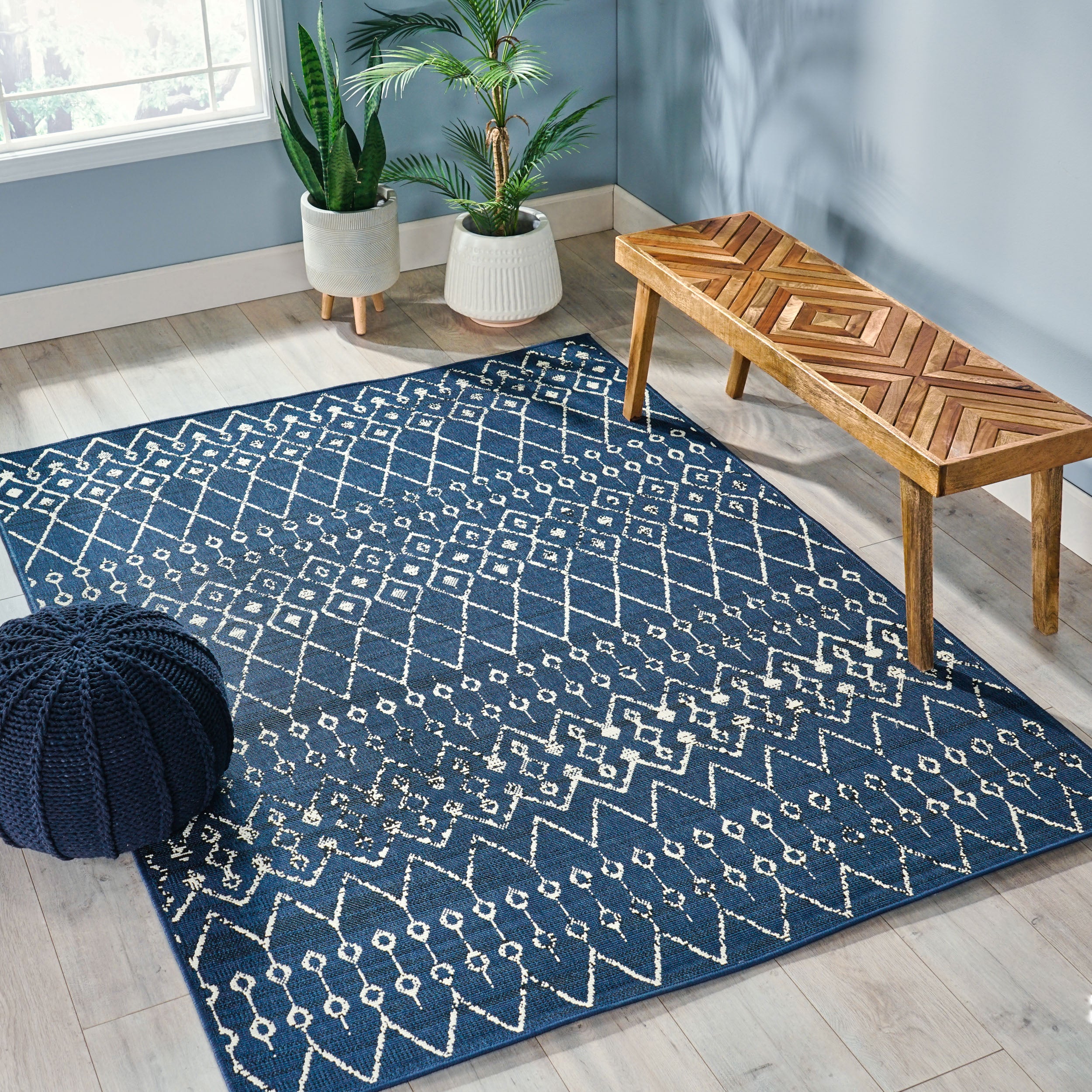 Calamity Navy Boho 63" x 84" Polypropylene Outdoor Area Rug - Image 5