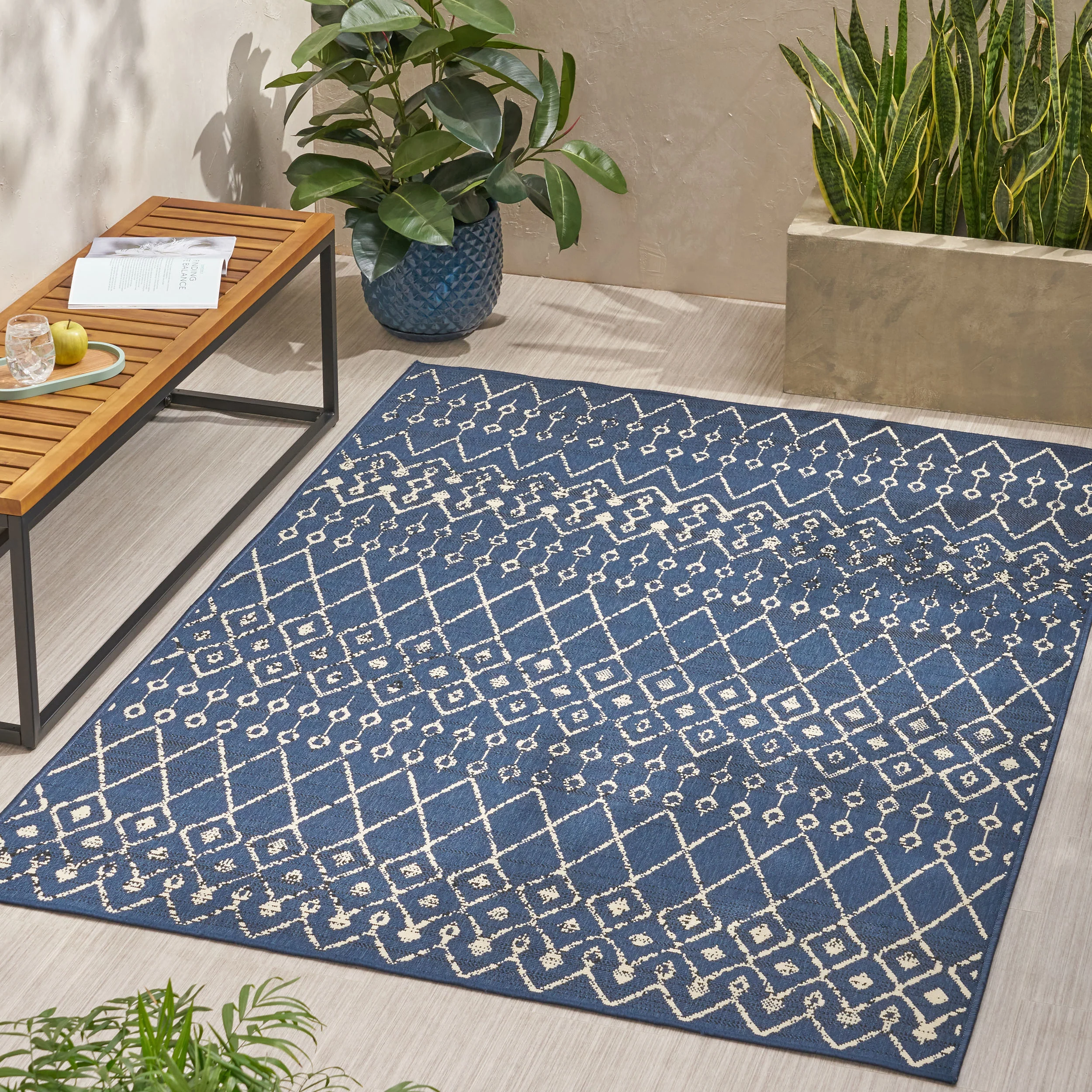 Calamity Navy Boho 63" x 84" Polypropylene Outdoor Area Rug - Image 6