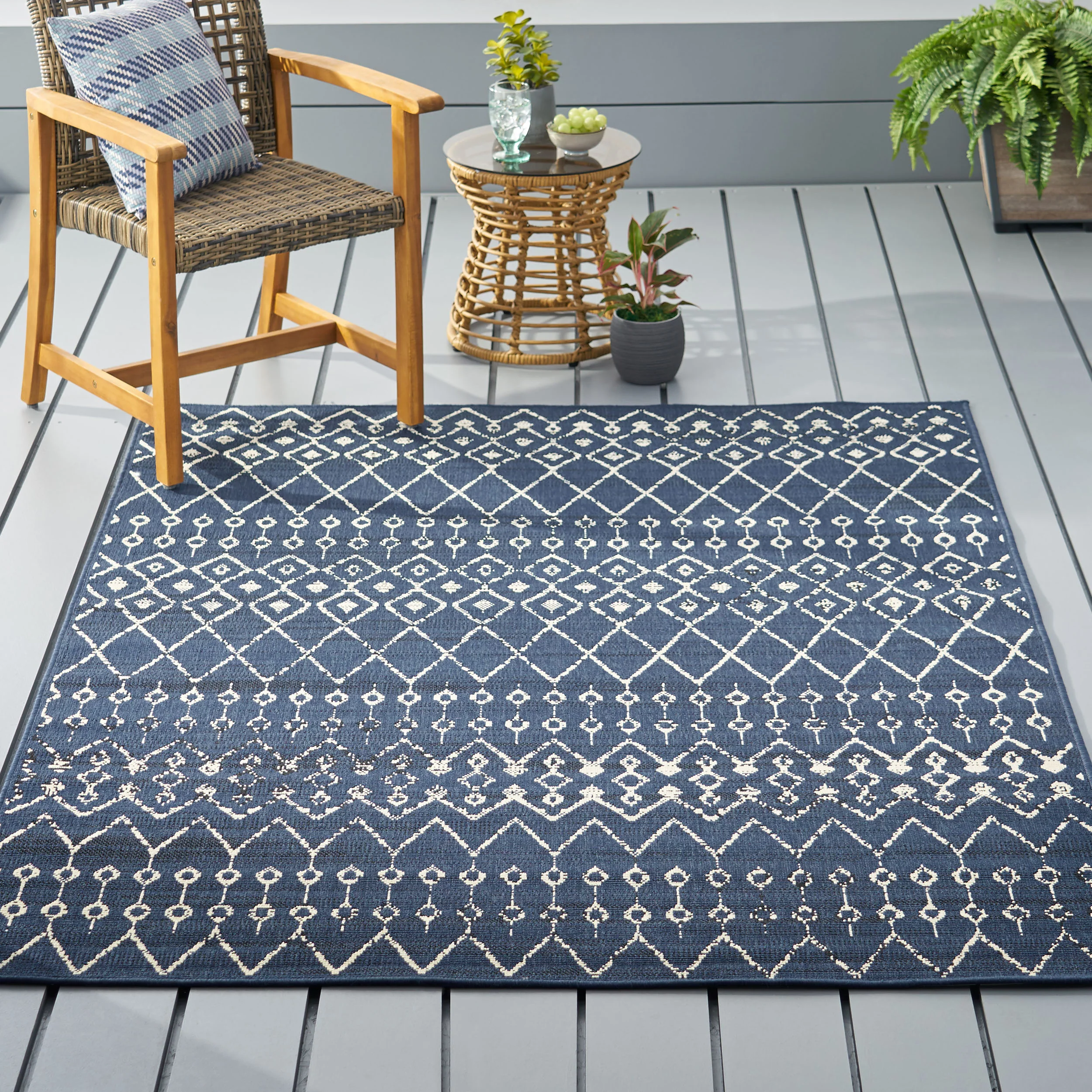 Calamity Navy Boho 63" x 84" Polypropylene Outdoor Area Rug - Image 8