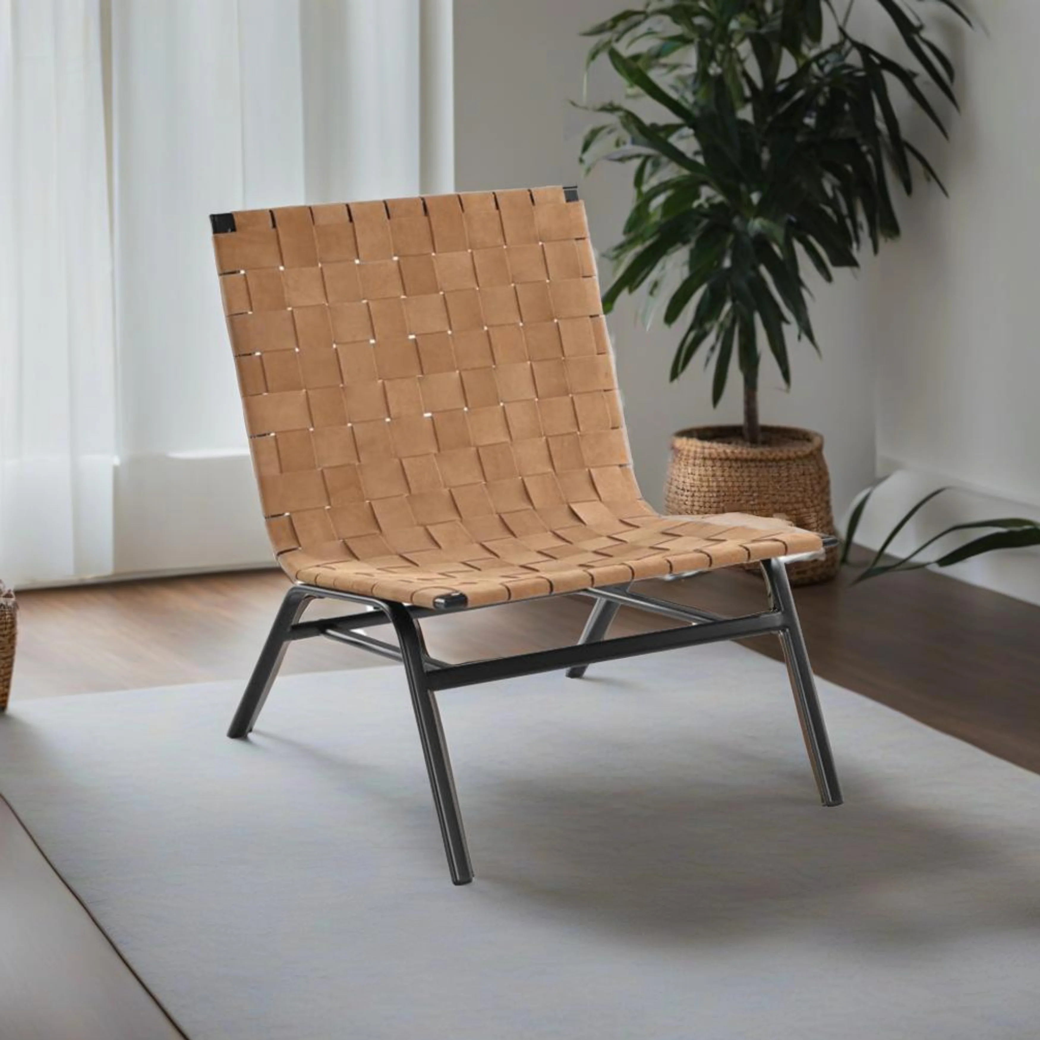 Camden Woven Brown Leather Accent Chair - Image 2