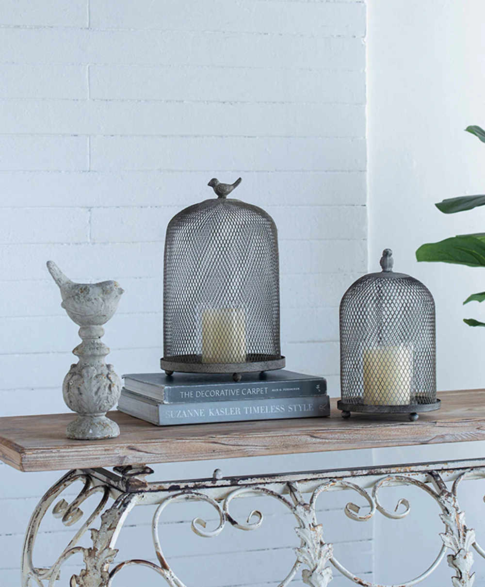 Candle Holder with a Bird Atop Domed Mesh, Set of 2 - Image 6
