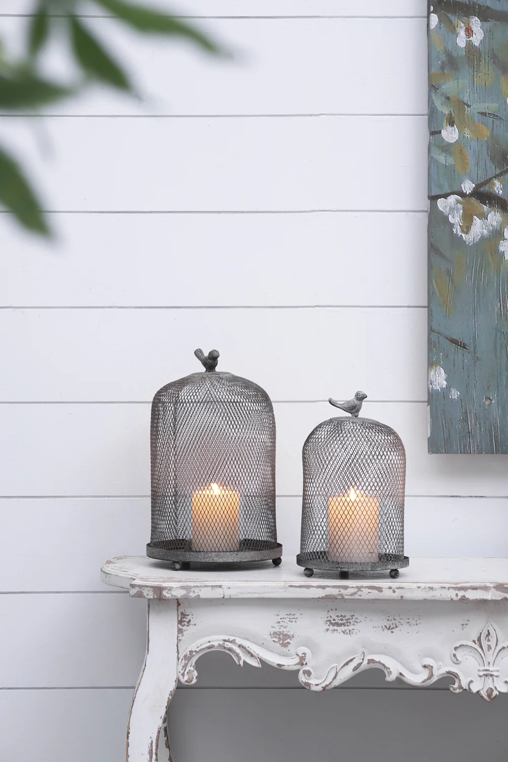 Candle Holder with a Bird Atop Domed Mesh, Set of 2 - Image 7
