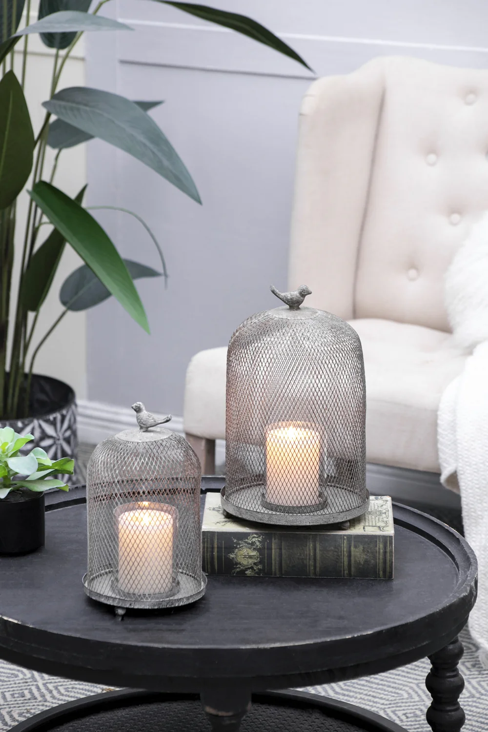 Candle Holder with a Bird Atop Domed Mesh, Set of 2 - Image 8