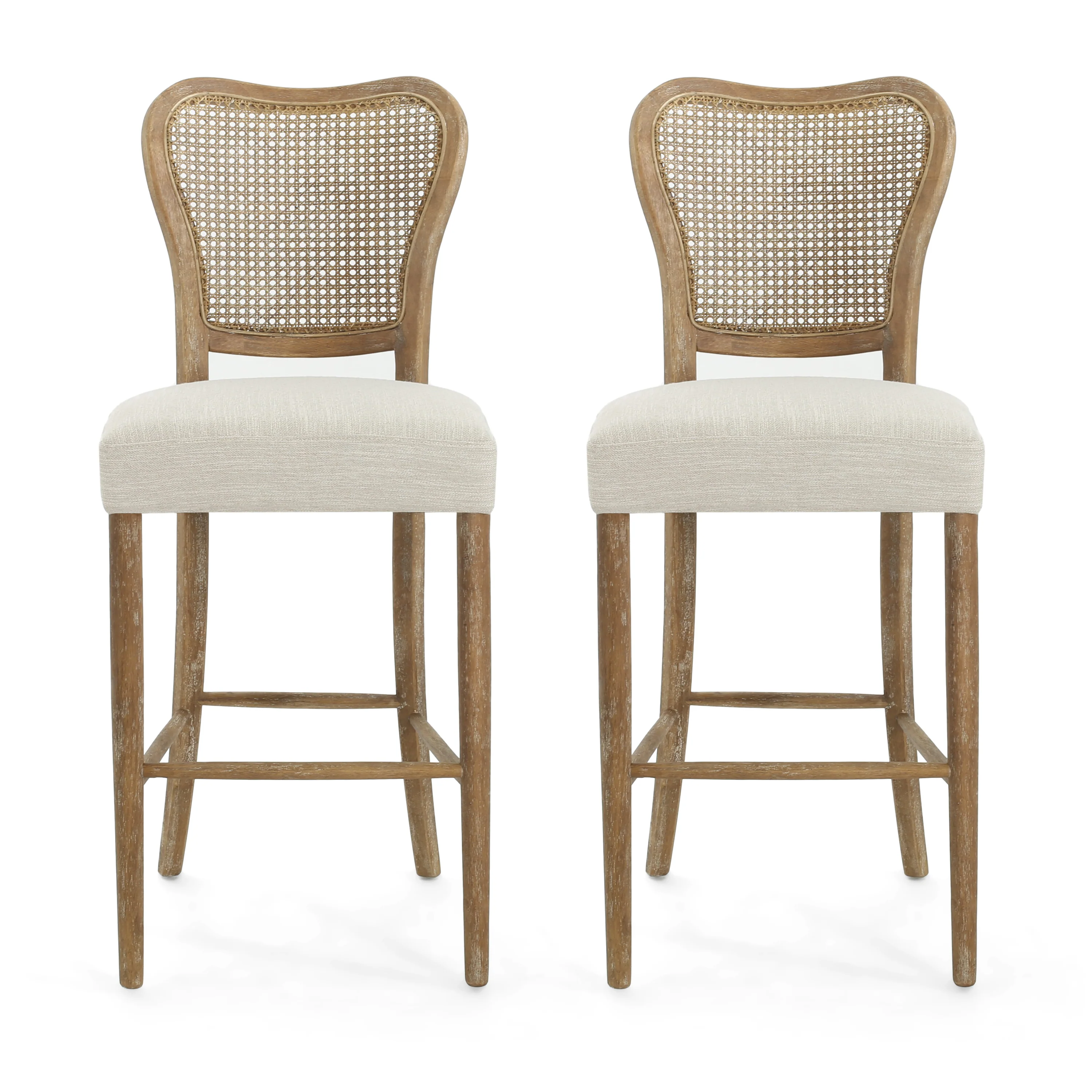Cane-Back Upholstered Bar Stools, Set of 2 - Image 3