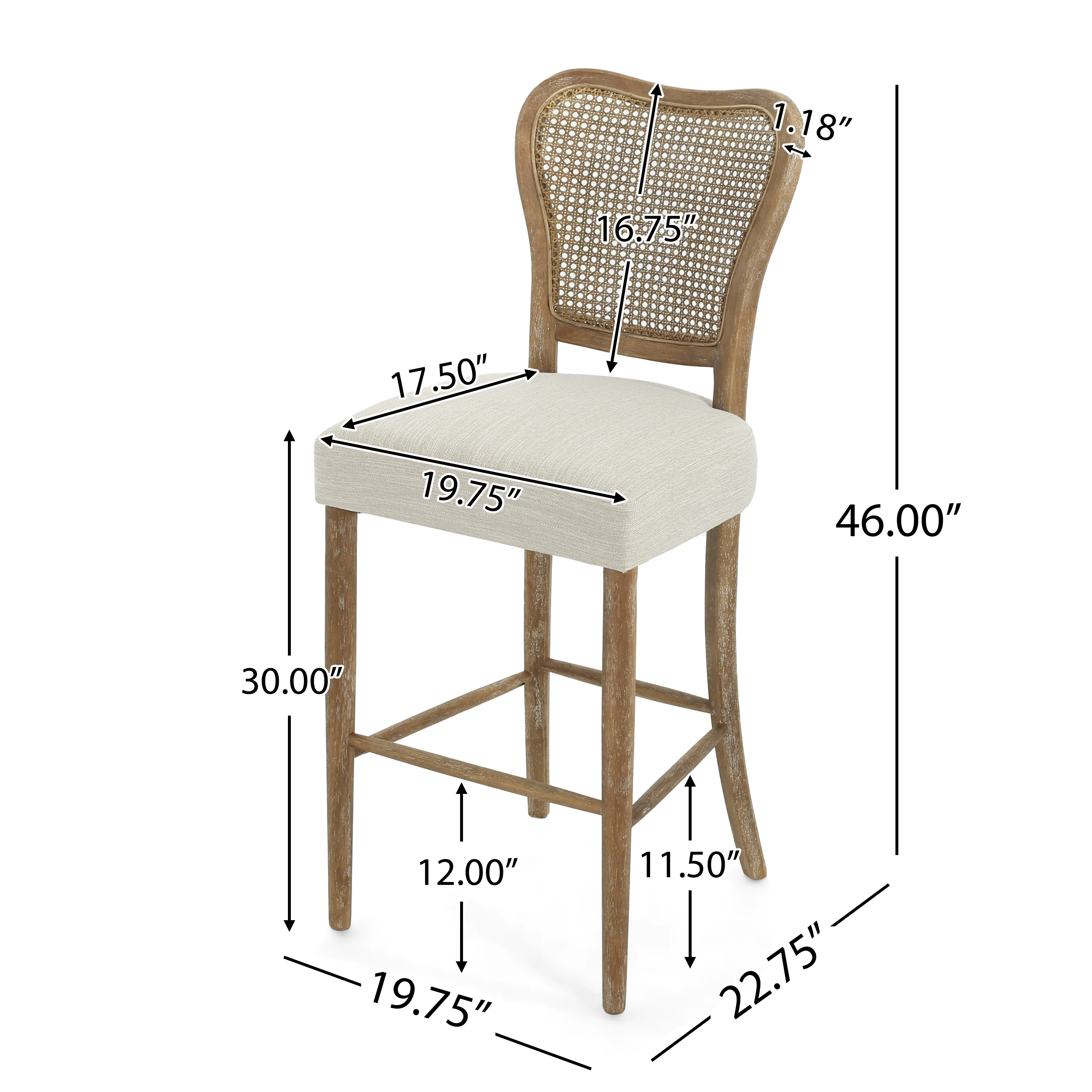 Cane-Back Upholstered Bar Stools, Set of 2 - Image 4