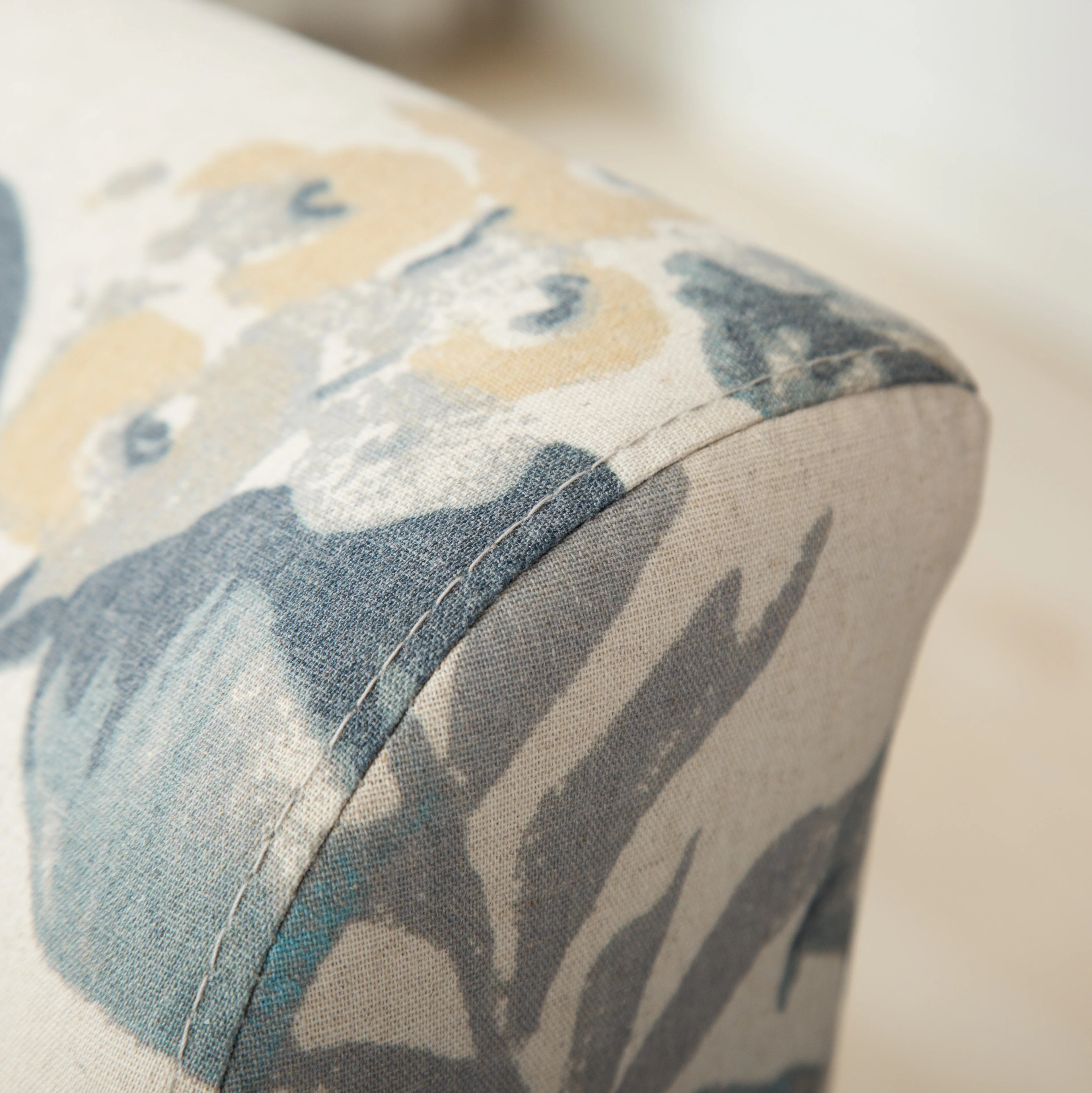 Capa Print Fabric Armless Contemporary Accent Chair, Blue Leaves - Image 10
