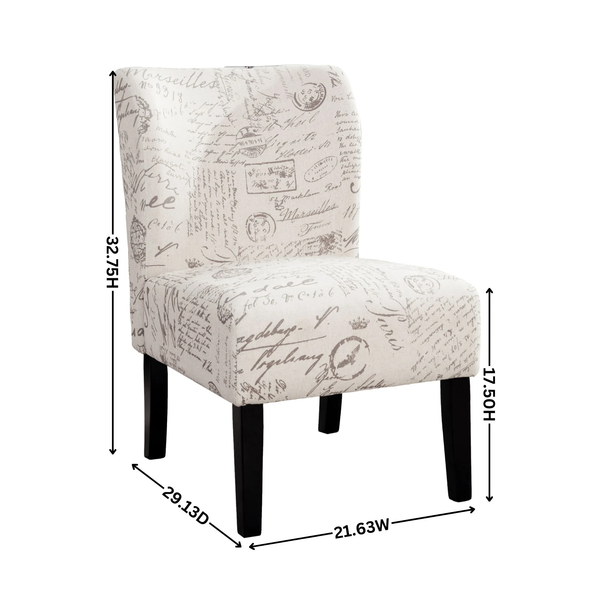 Capa Print Fabric Armless Contemporary Accent Chair, Blue Leaves - Image 11