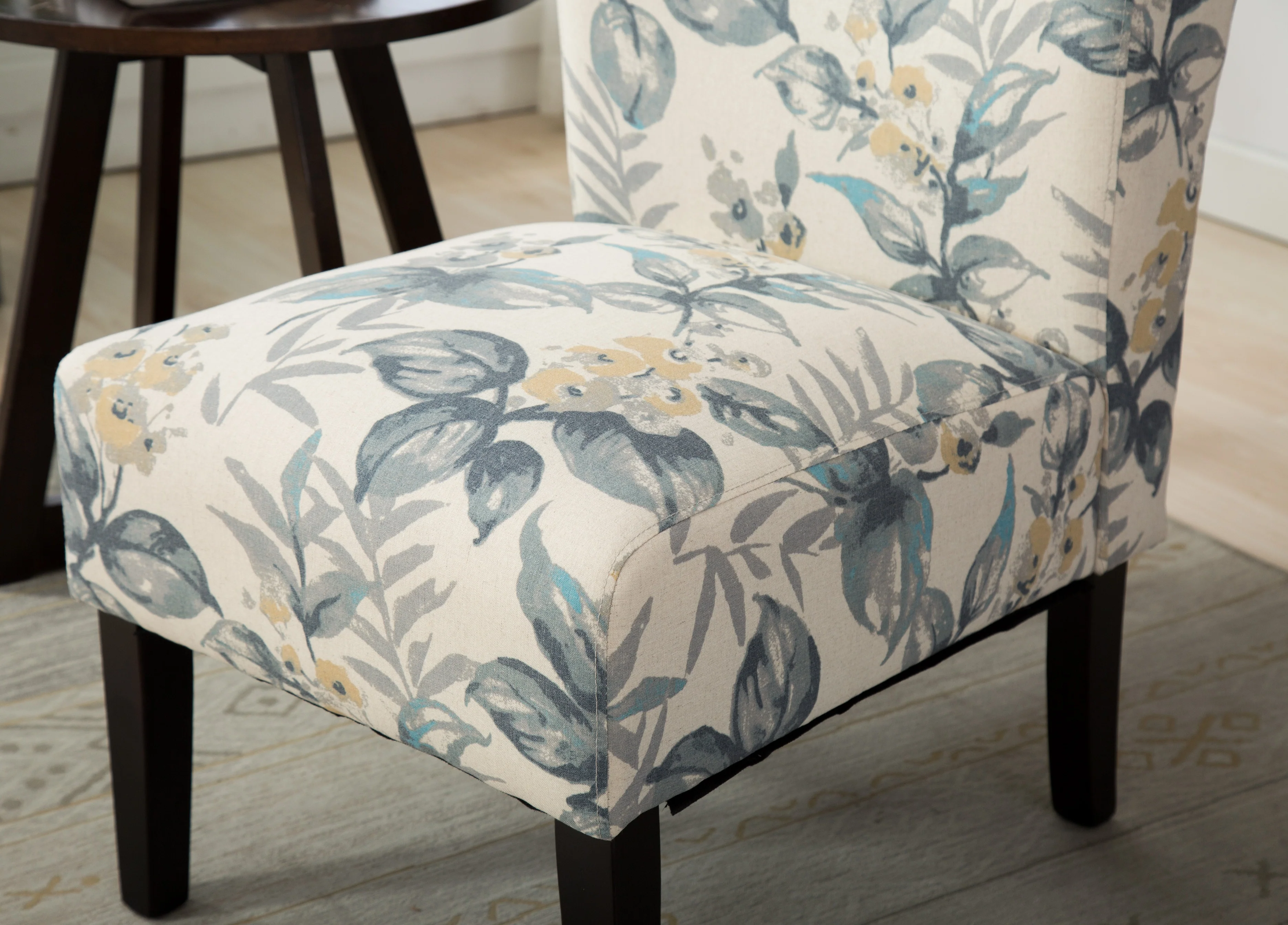 Capa Print Fabric Armless Contemporary Accent Chair, Blue Leaves - Image 8
