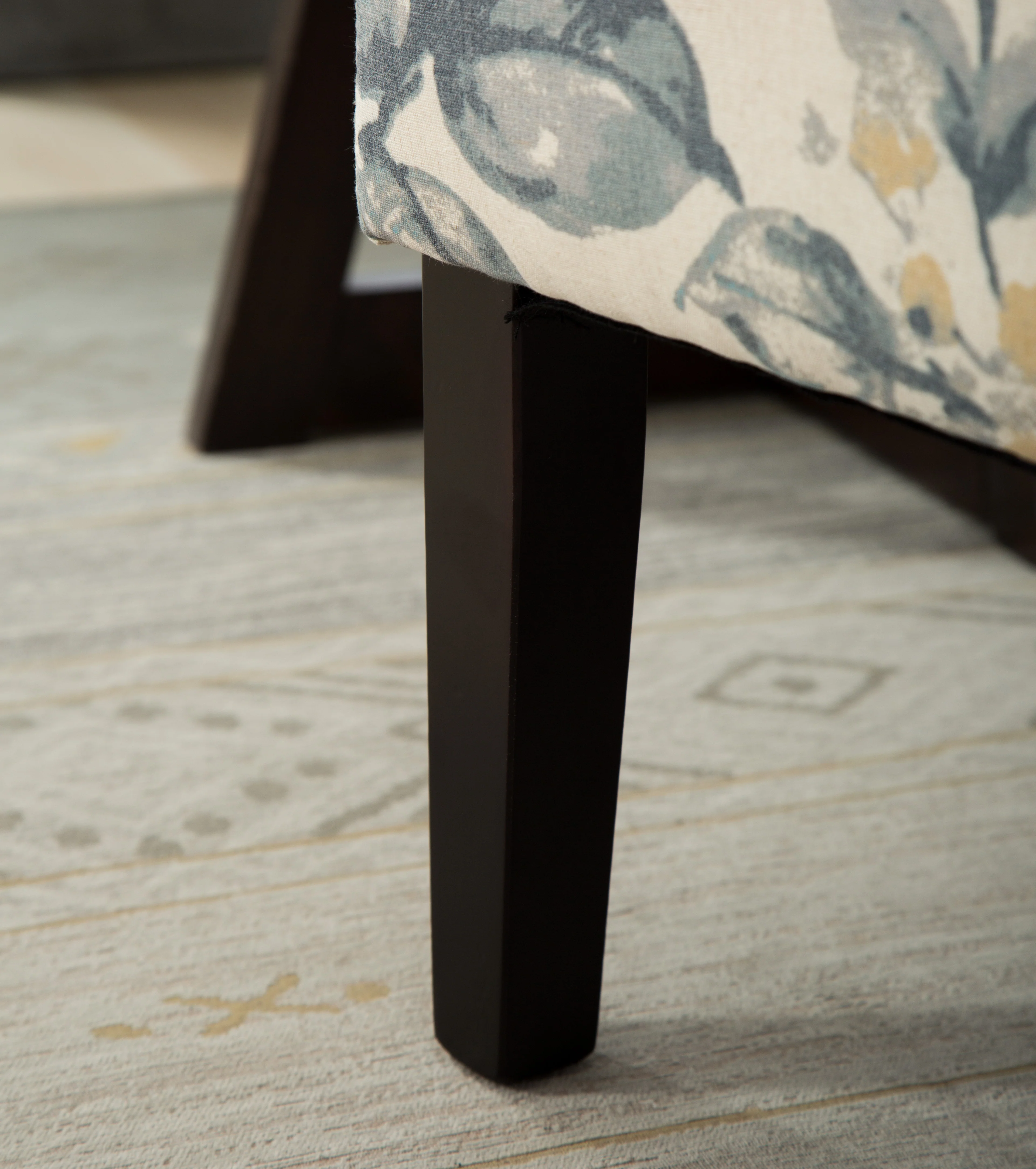 Capa Print Fabric Armless Contemporary Accent Chair, Blue Leaves - Image 9