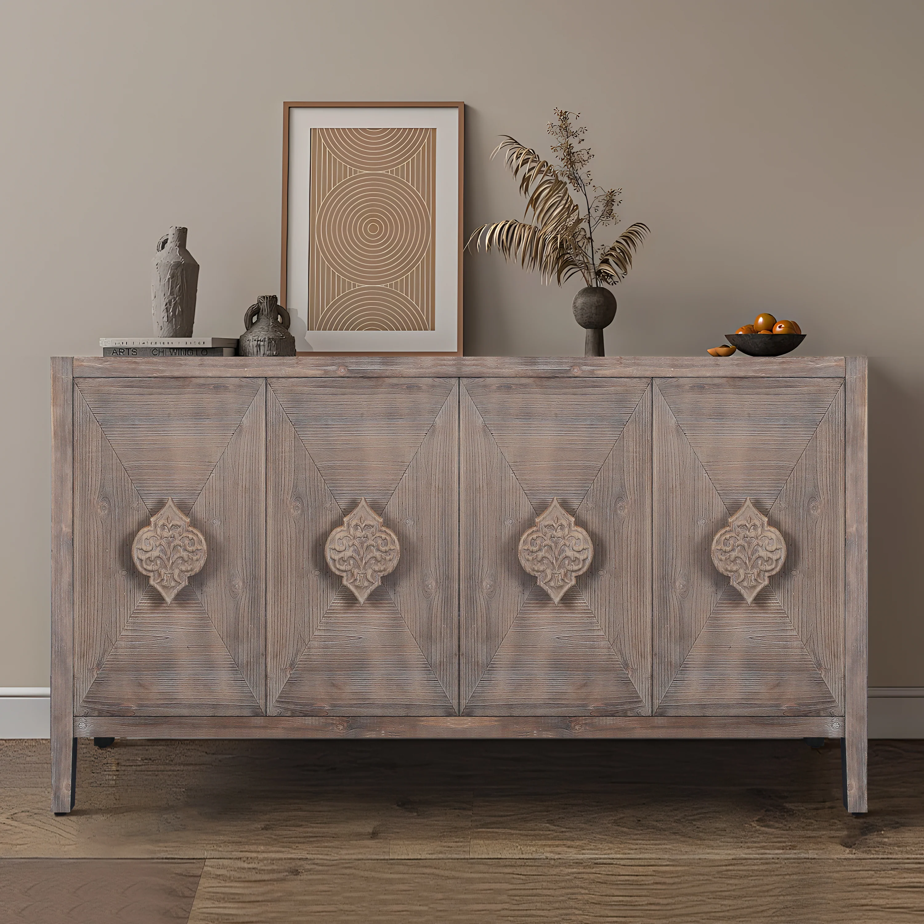 Carved Flower Door Cabinet - Image 2