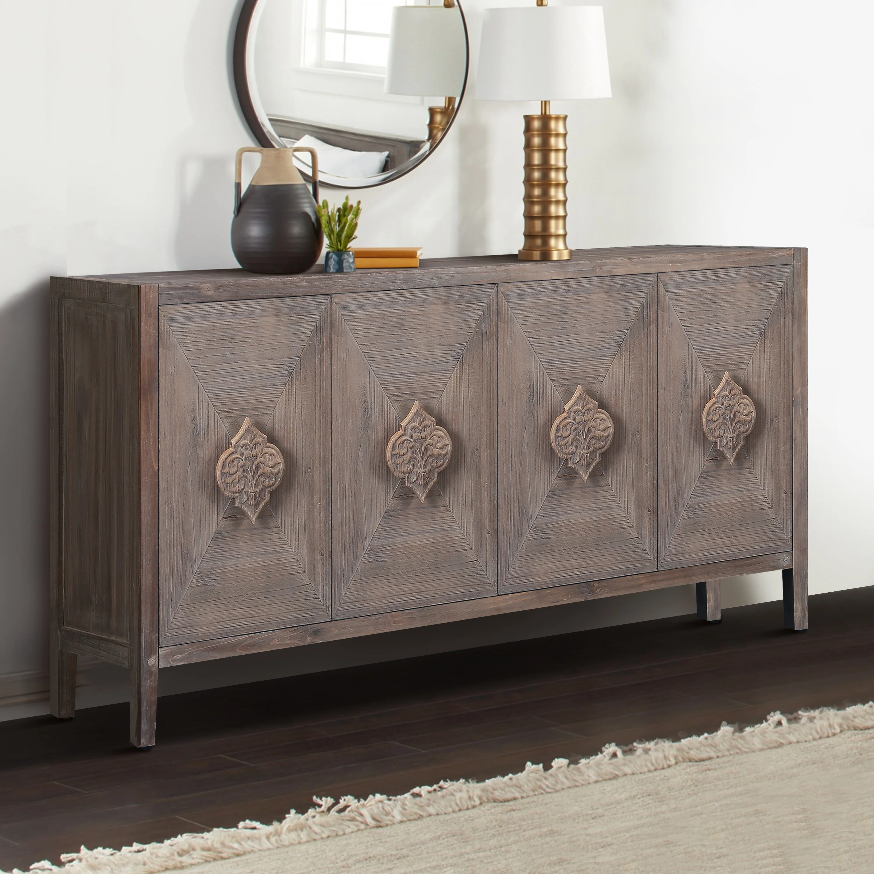 Carved Flower Door Cabinet - Image 3