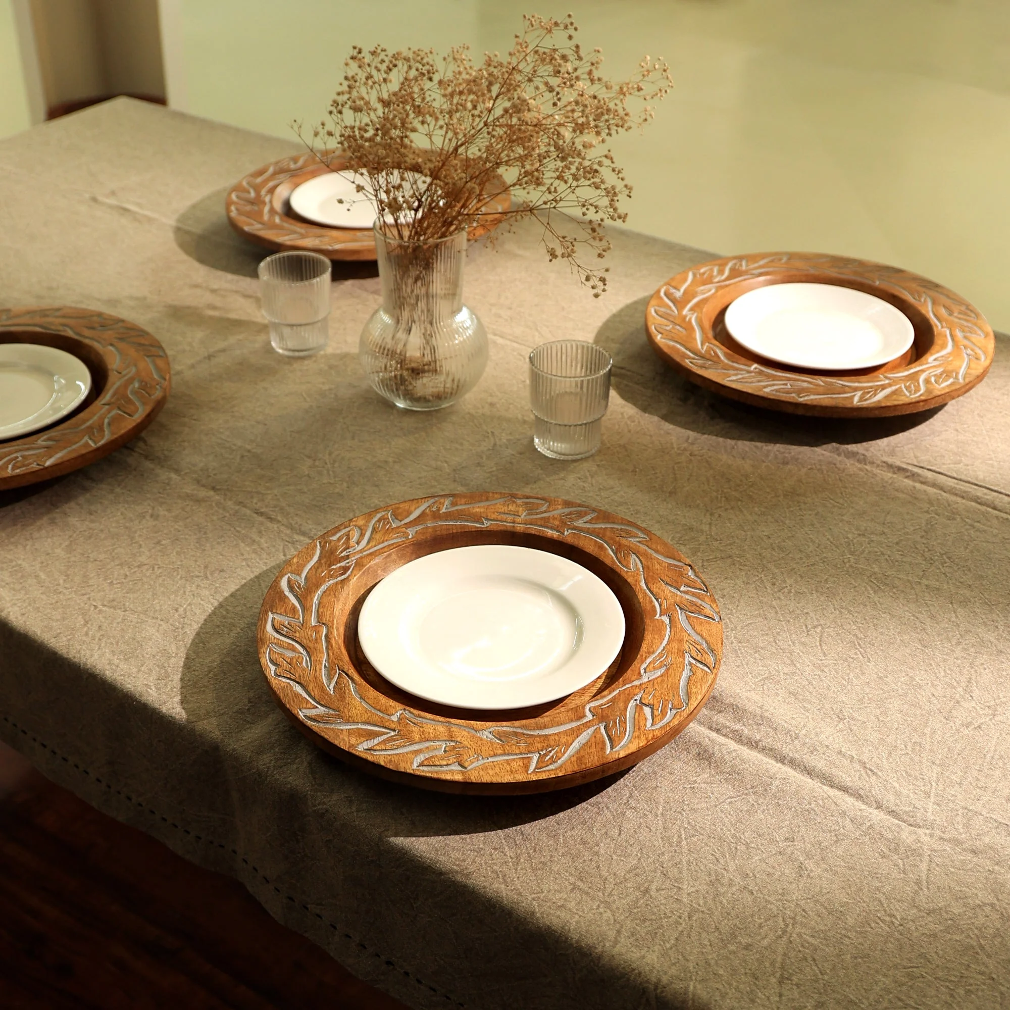 Carved Vine Handcrafted 13" Wood Charger Plate - Image 2