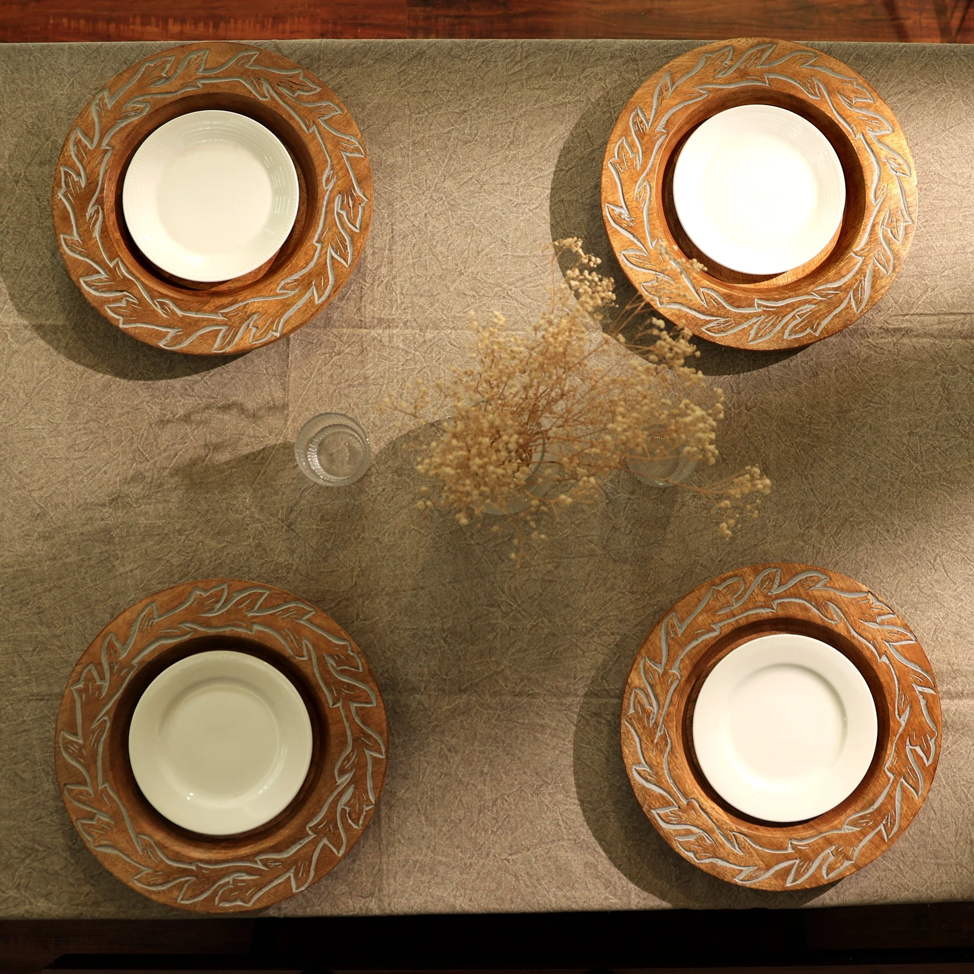 Carved Vine Handcrafted 13" Wood Charger Plate - Image 4