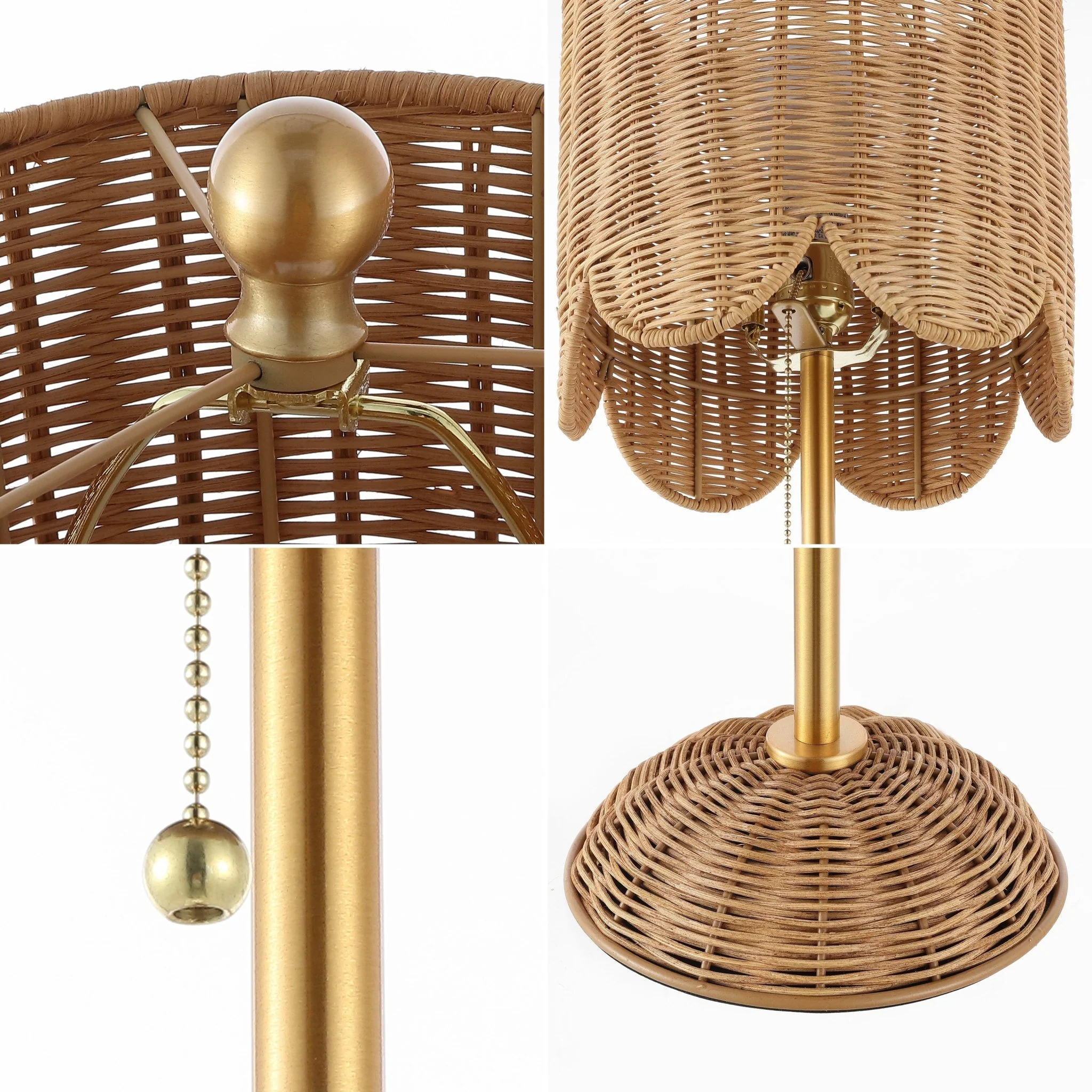 Celerie Coastal Bohemian Rattan/Iron Scalloped Buffet LED Table Lamp with Pull Chain, Set of 2 - Image 16