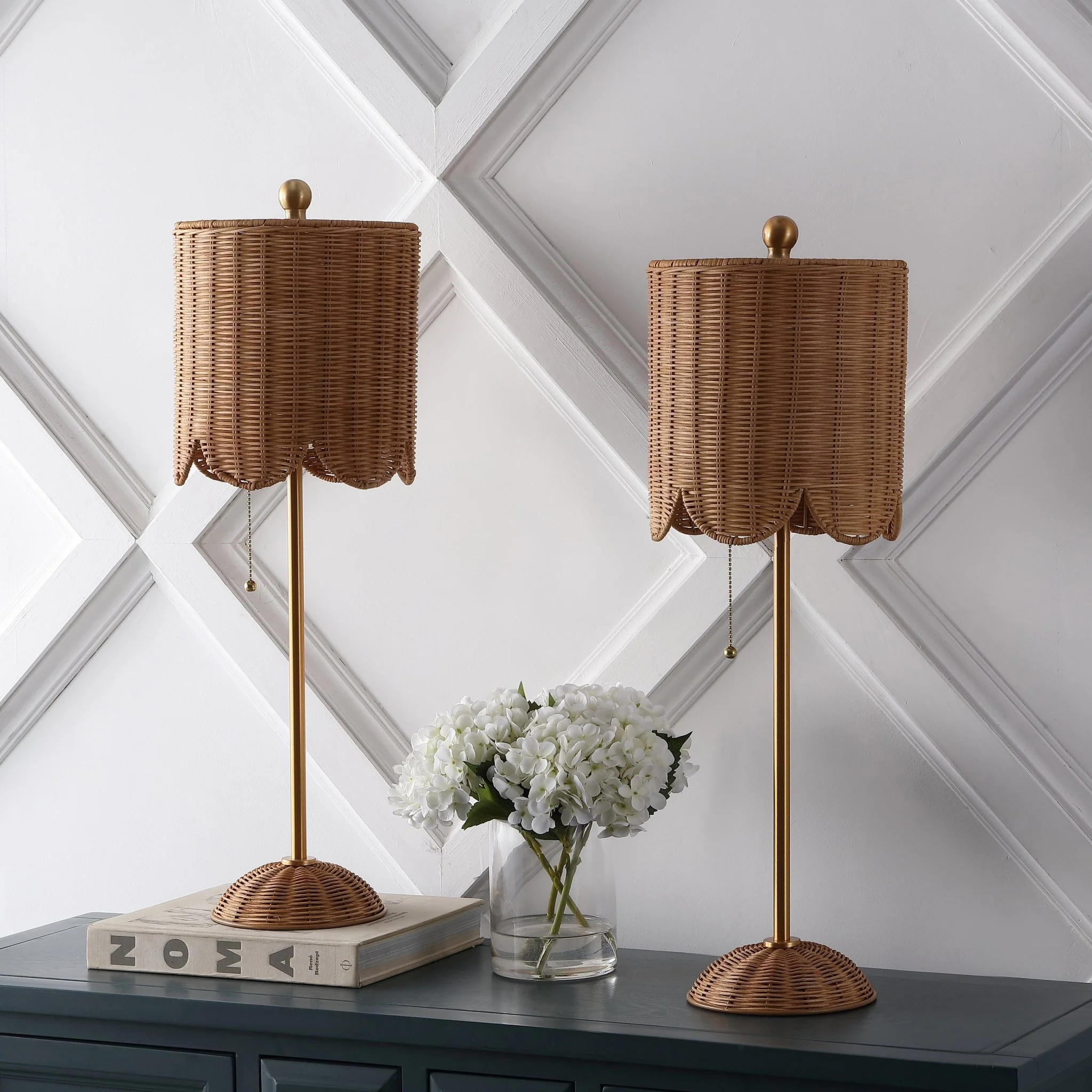 Celerie Coastal Bohemian Rattan/Iron Scalloped Buffet LED Table Lamp with Pull Chain, Set of 2 - Image 19