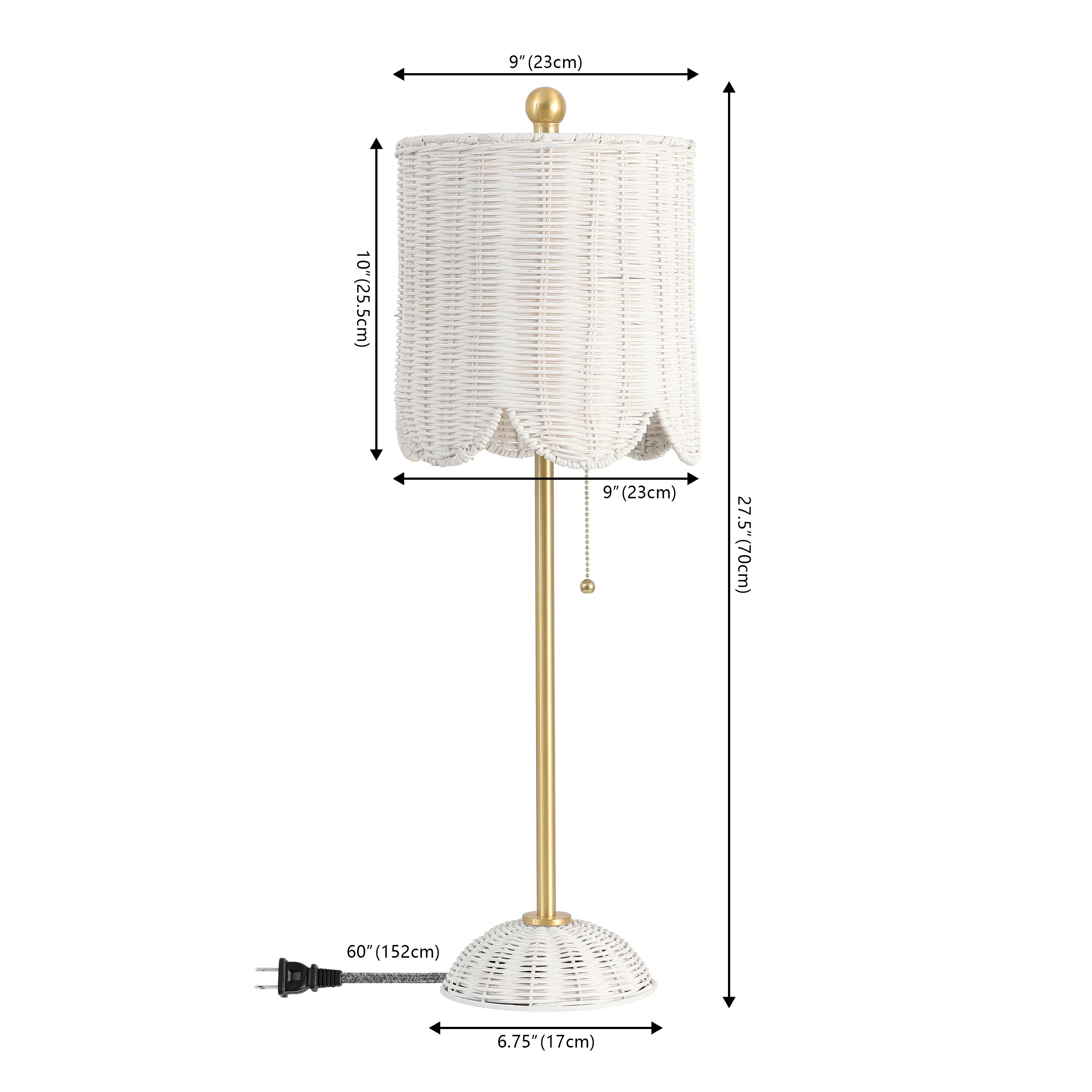 Celerie Coastal Bohemian Rattan/Iron Scalloped Buffet LED Table Lamp with Pull Chain, Set of 2 - Image 4