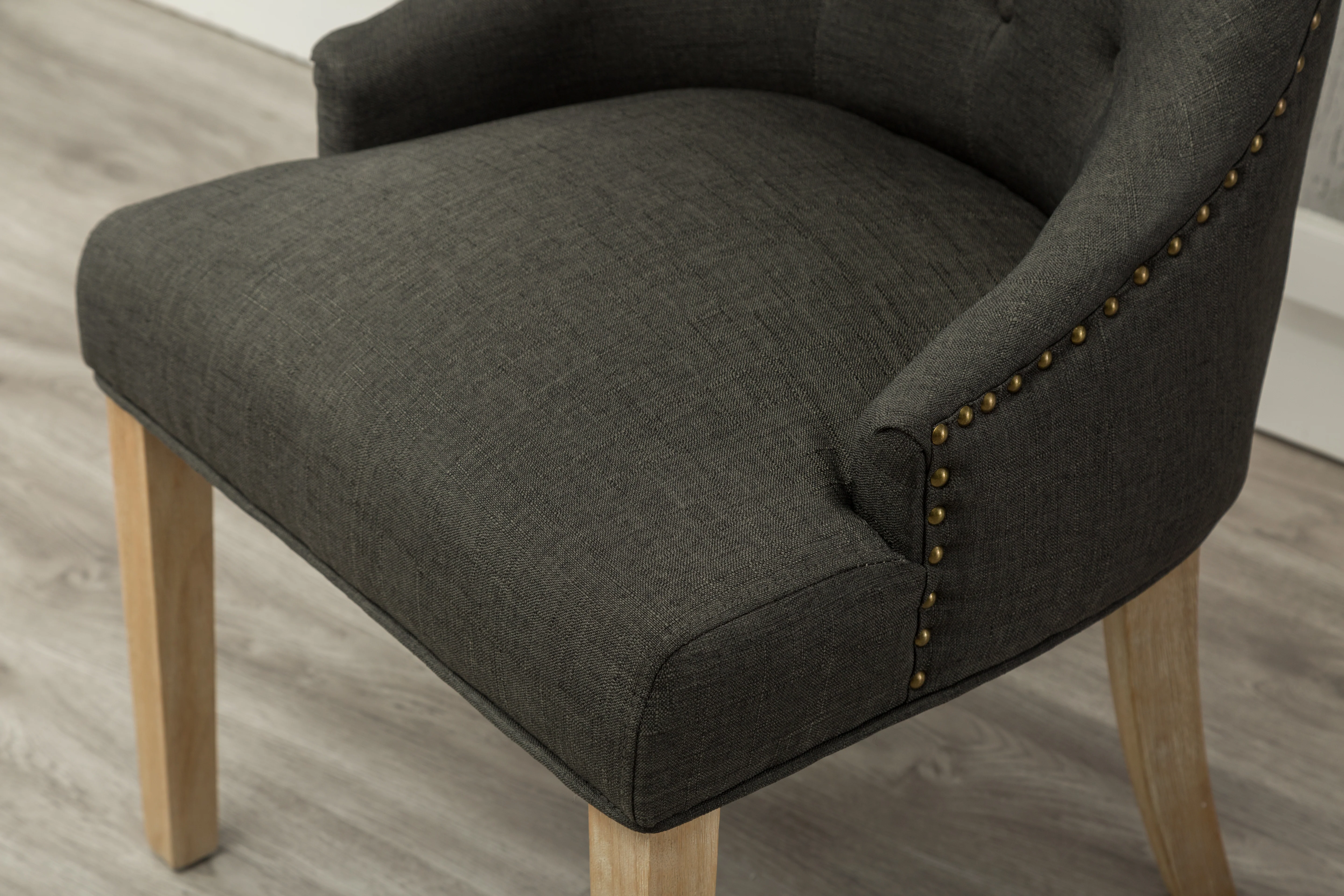 Charcoal Button Tufted Solid Wood Wingback Hostess Chairs, Set of 2 - Image 10