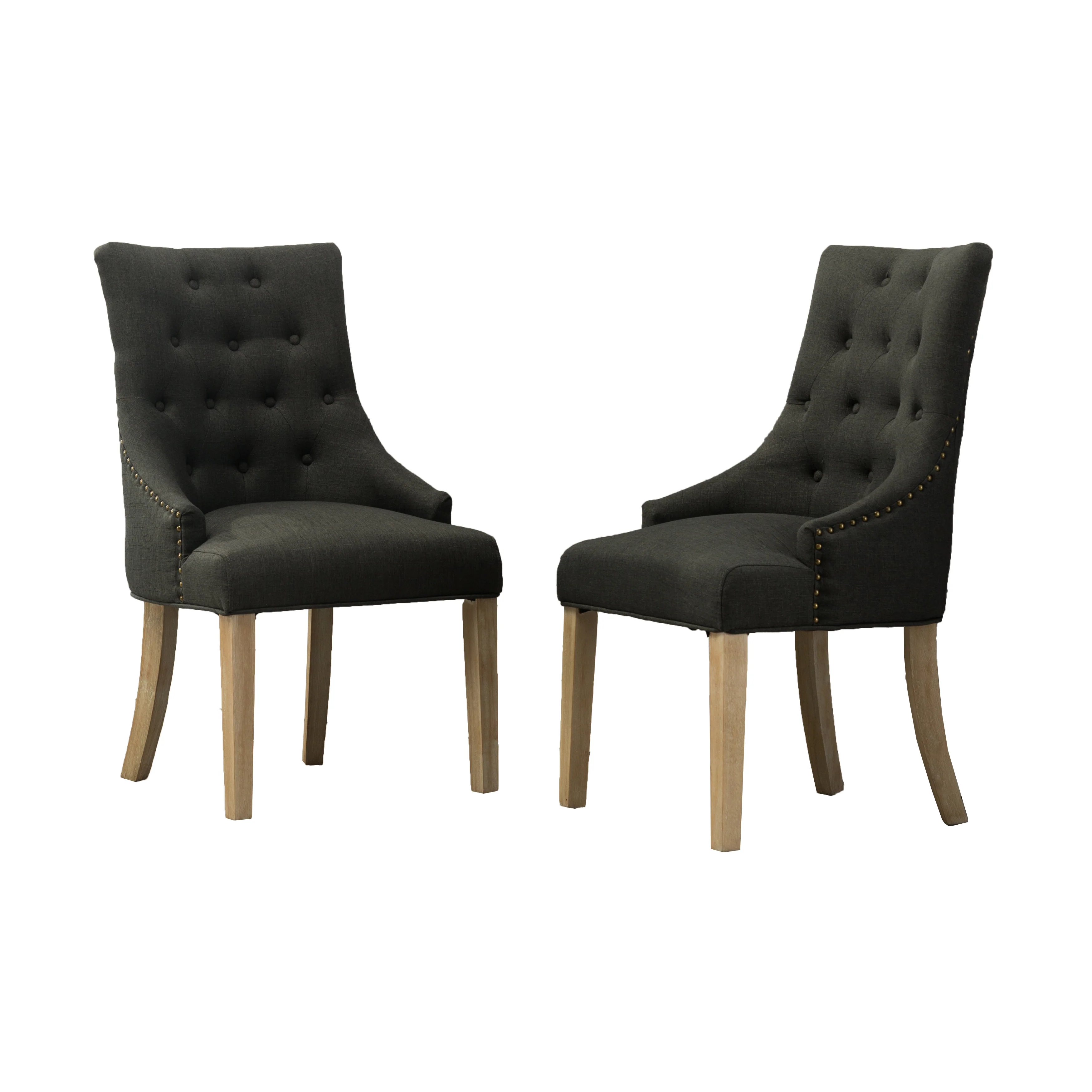 Charcoal Button Tufted Solid Wood Wingback Hostess Chairs, Set of 2 - Image 11