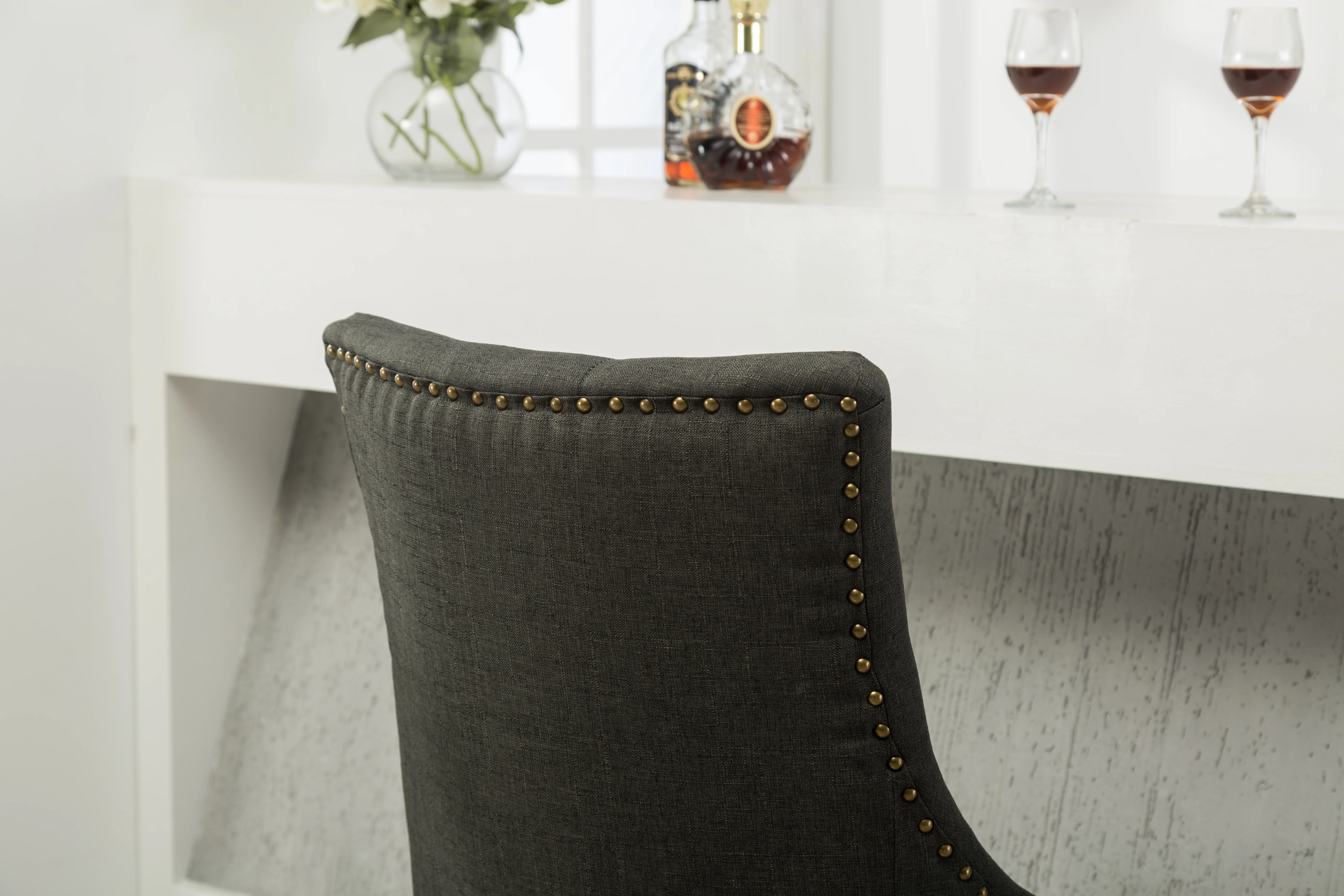 Charcoal Button Tufted Solid Wood Wingback Hostess Chairs, Set of 2 - Image 9