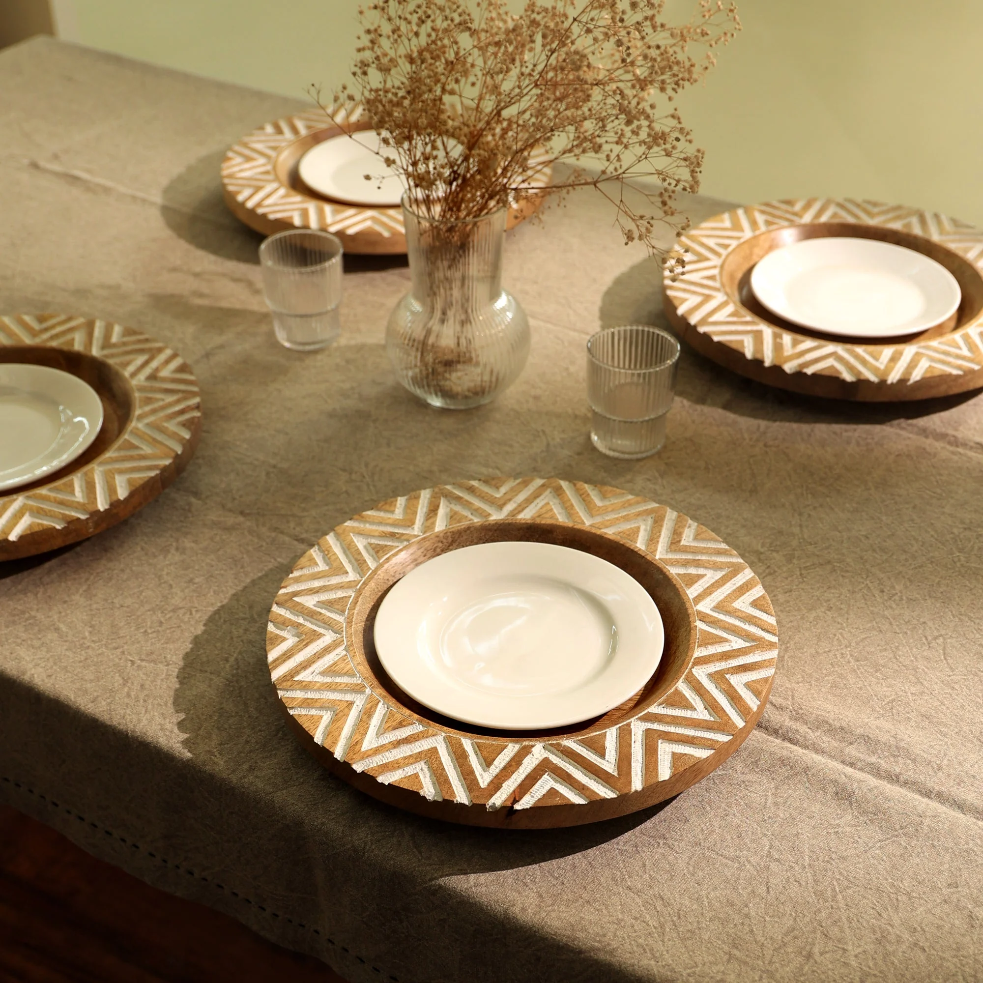 Chevron Handcrafted 13" Wood Charger Plate - Image 2