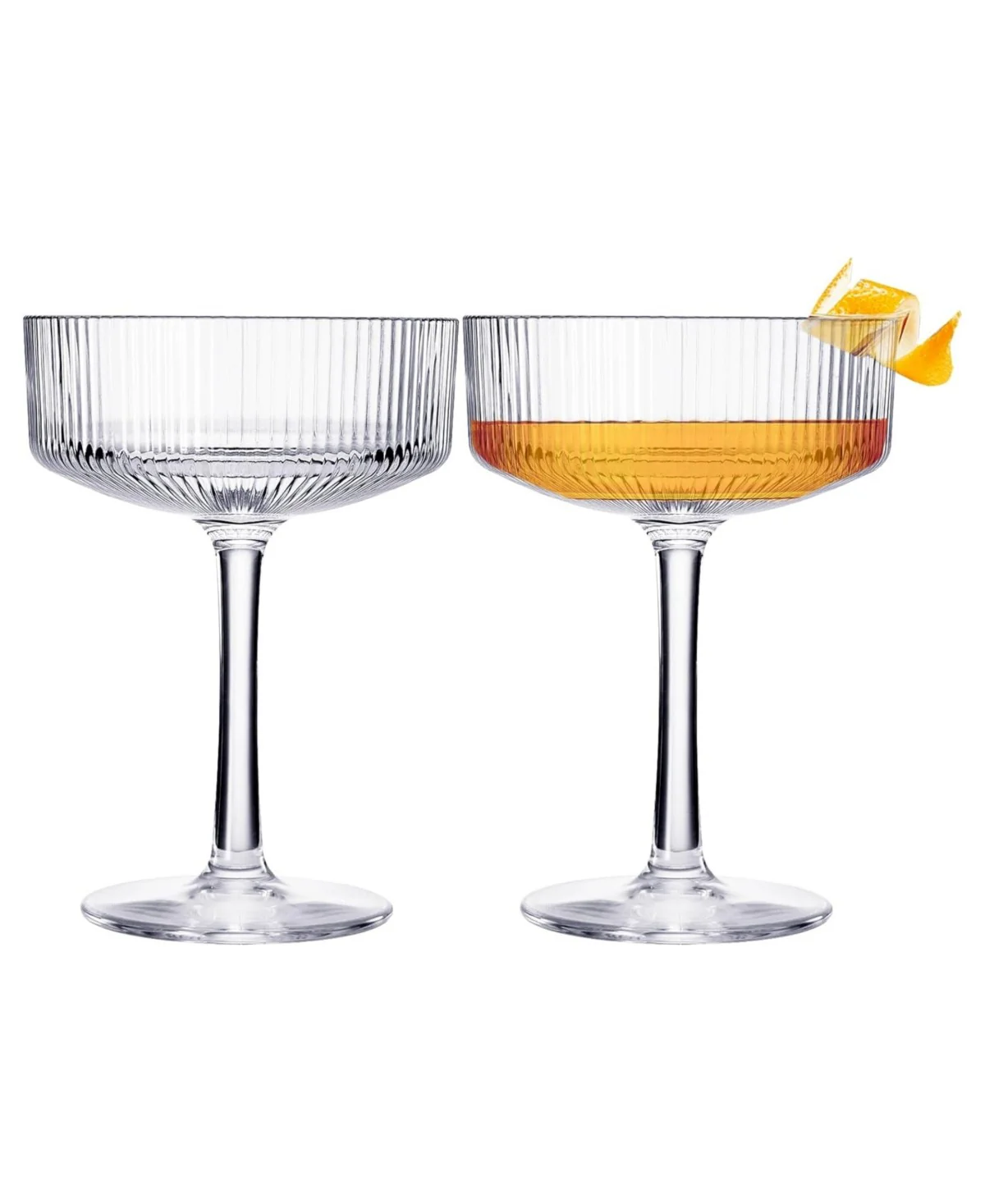 Clear Classic Coupe Ribbed Acrylic Shatterproof Glasses Set of 2