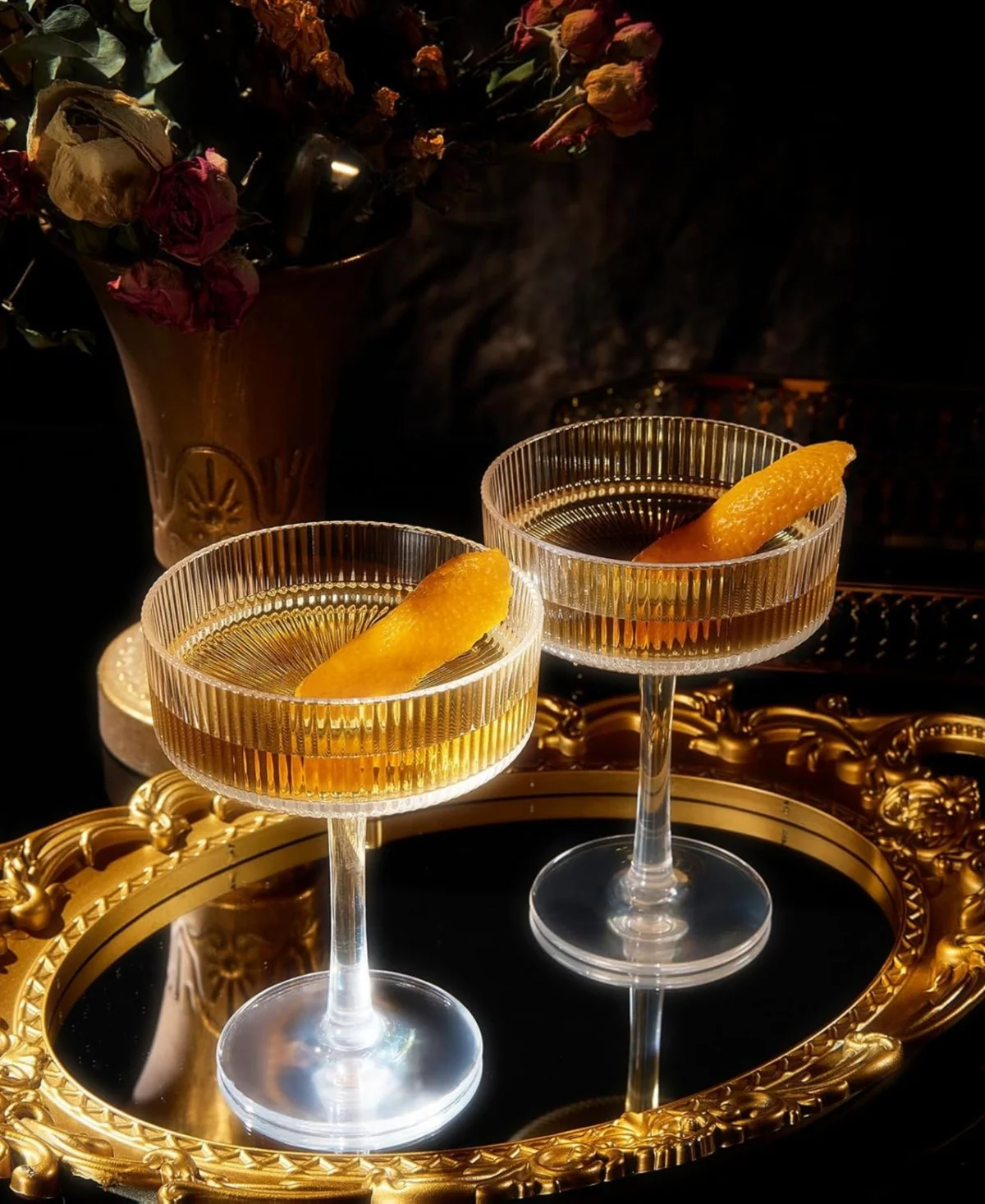 Clear Classic Coupe Ribbed Acrylic Shatterproof Glasses Set of 2 - Image 2