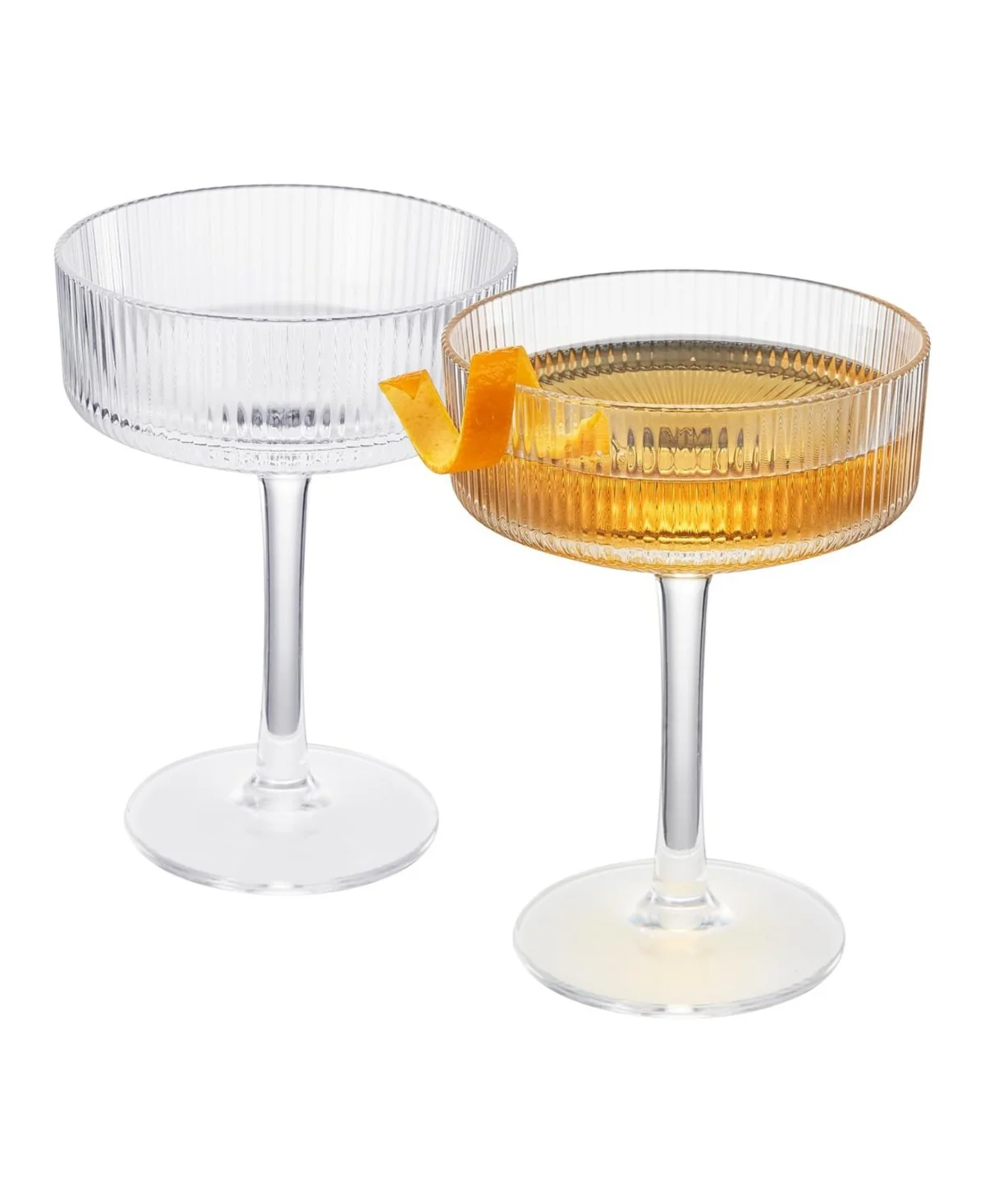 Clear Classic Coupe Ribbed Acrylic Shatterproof Glasses Set of 2 - Image 4