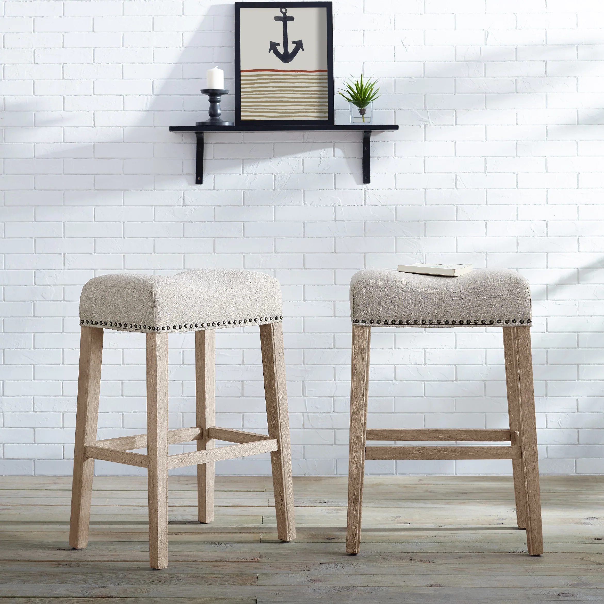 Coco Upholstered Backless Saddle Seat Bar Stools, Set of 2 - Image 6