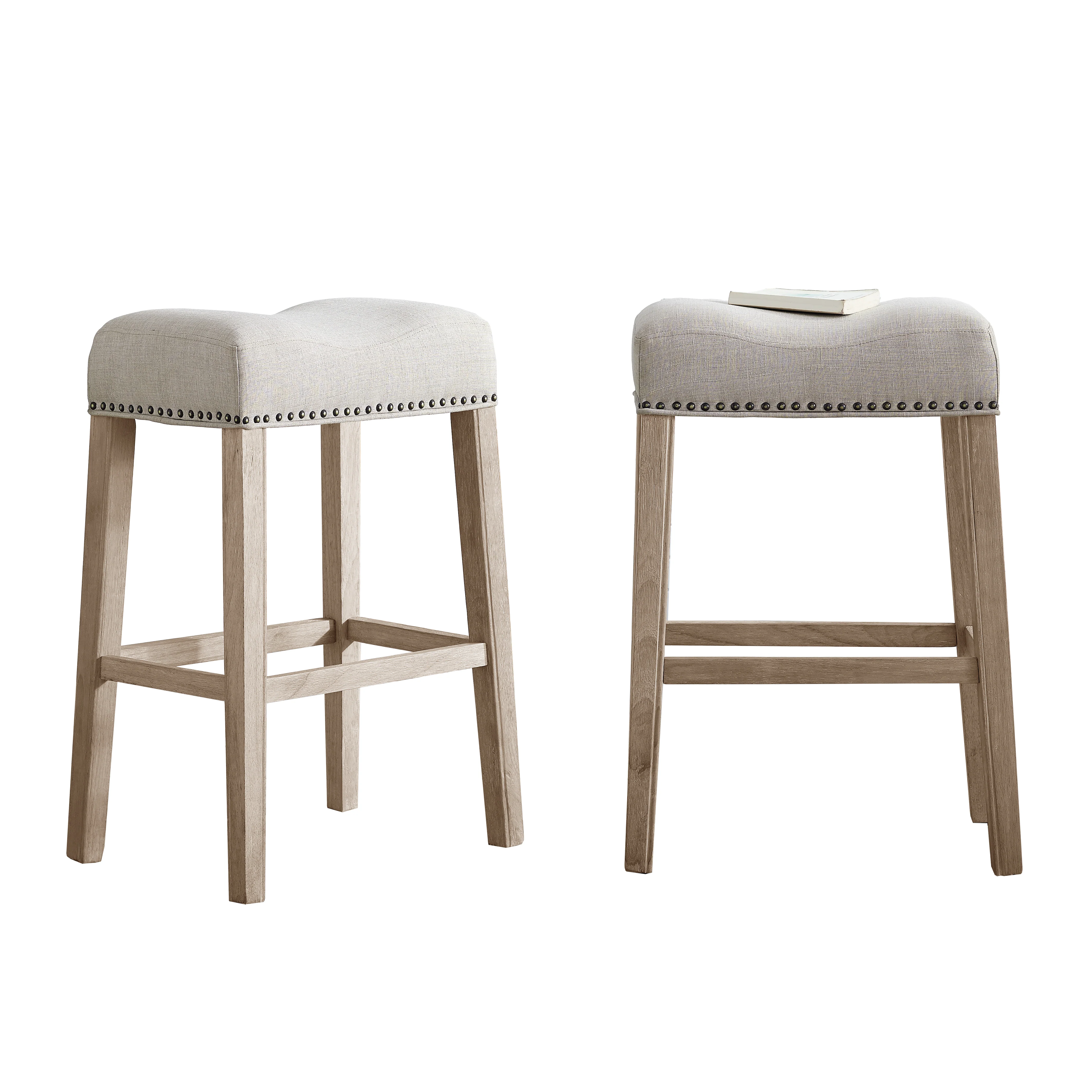 Coco Upholstered Backless Saddle Seat Bar Stools, Set of 2 - Image 9