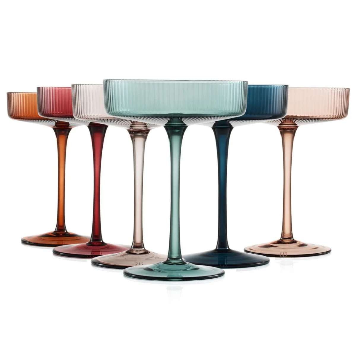 Colored Vintage Art Deco Coupe Glasse Set of 6