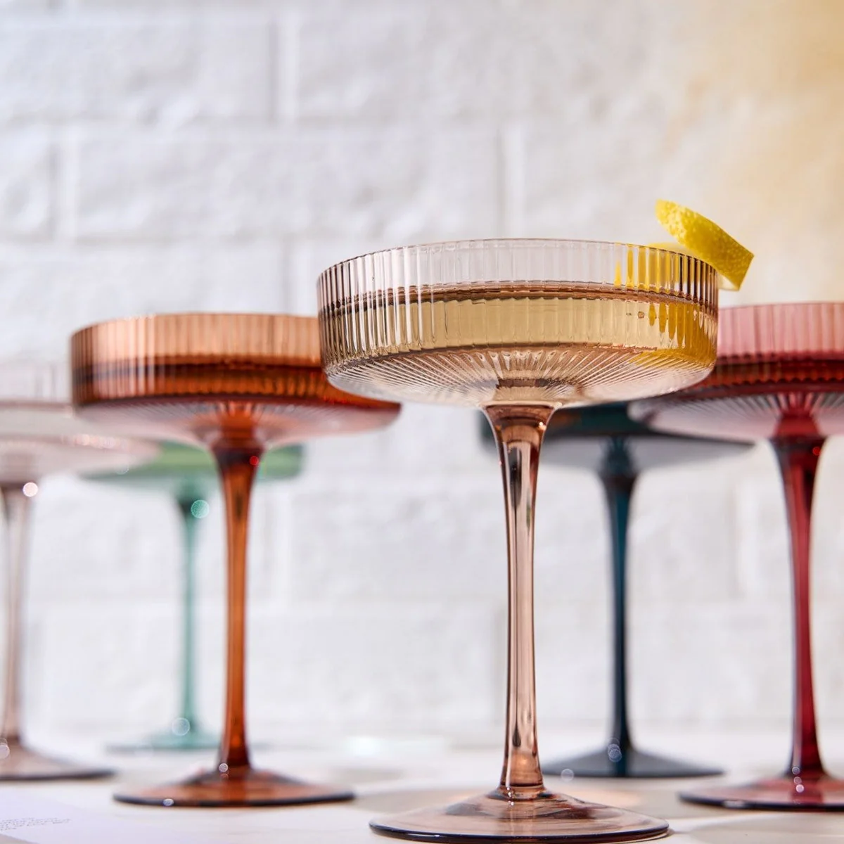 Colored Vintage Art Deco Coupe Glasse Set of 6 - Image 2