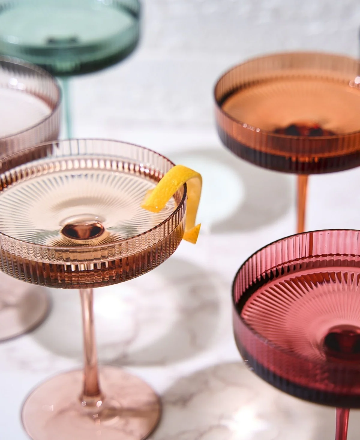 Colored Vintage Art Deco Coupe Glasse Set of 6 - Image 4