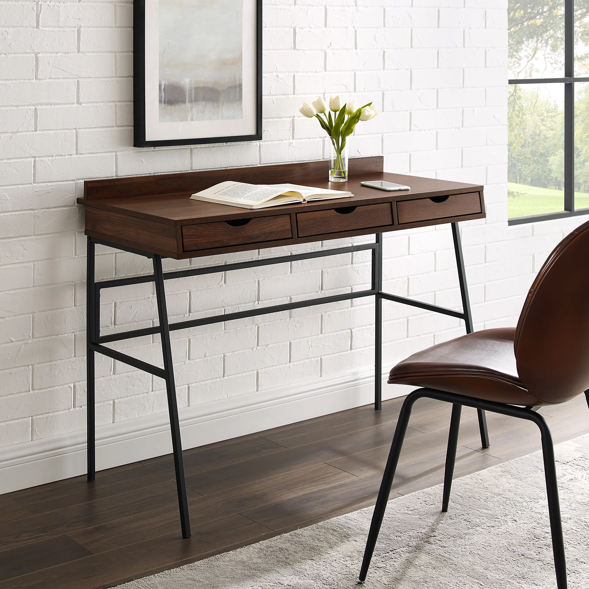 Contemporary Angled 3-Drawer Desk - Image 5