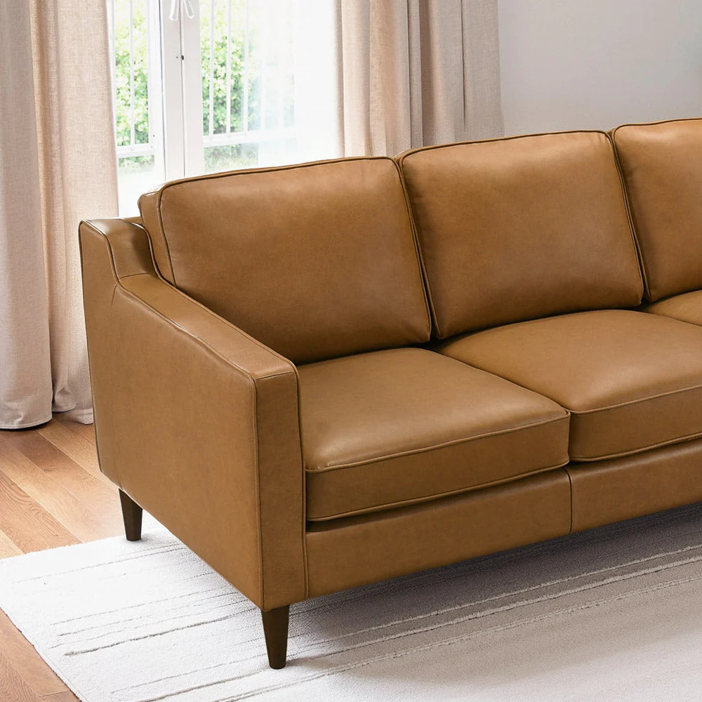 Cooper Mid Century Modern Tan Leather Sofa - Image 5