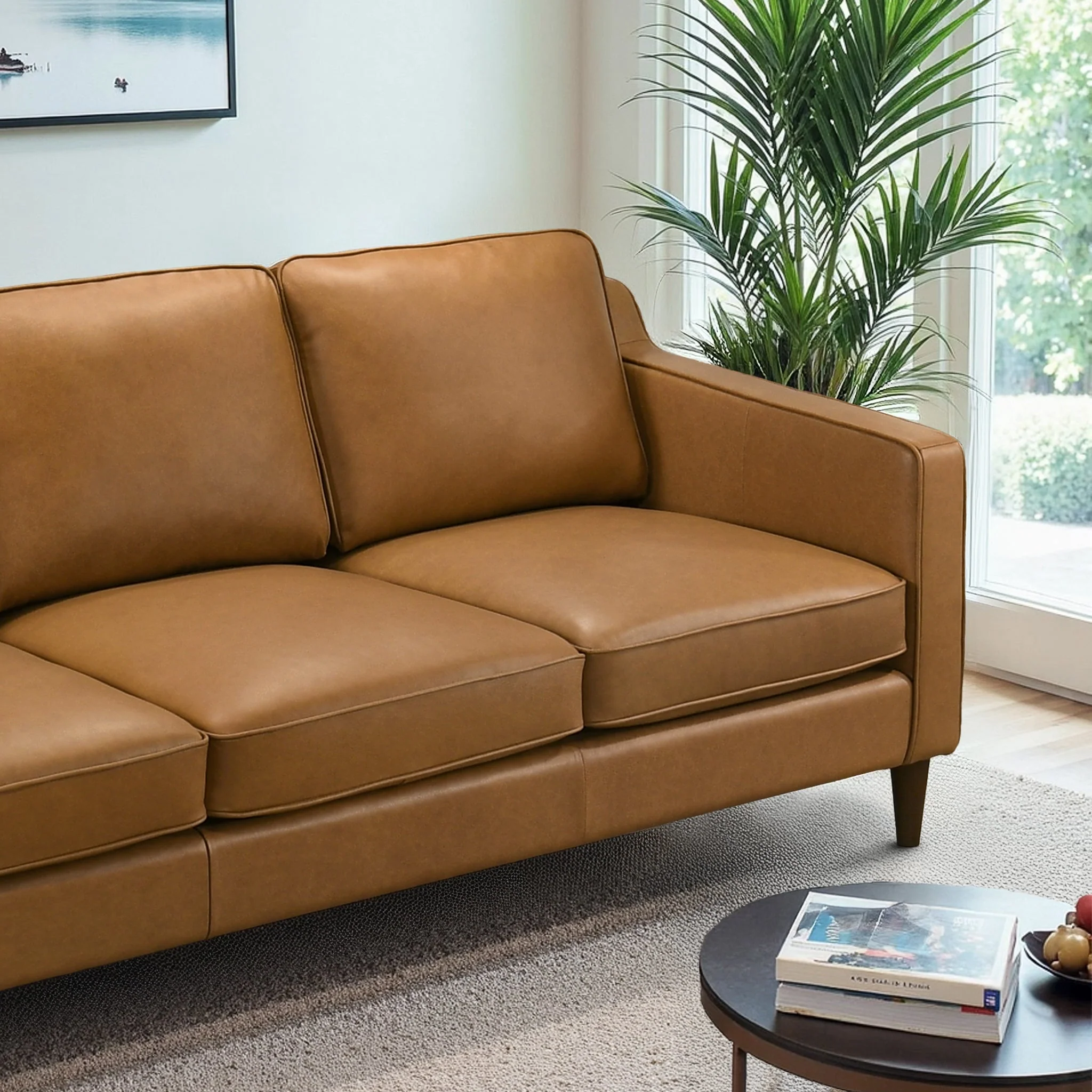 Cooper Mid Century Modern Tan Leather Sofa - Image 9