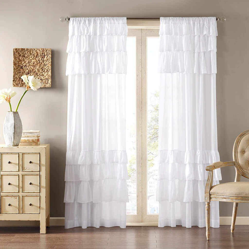Cotton Oversized Ruffle Curtain Panel White 50x84' - Image 2